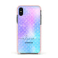 Personalised Mermaid Glitter with Names Apple iPhone Xs Impact Case Pink Edge on Black Phone