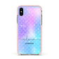 Personalised Mermaid Glitter with Names Apple iPhone Xs Impact Case Pink Edge on Silver Phone