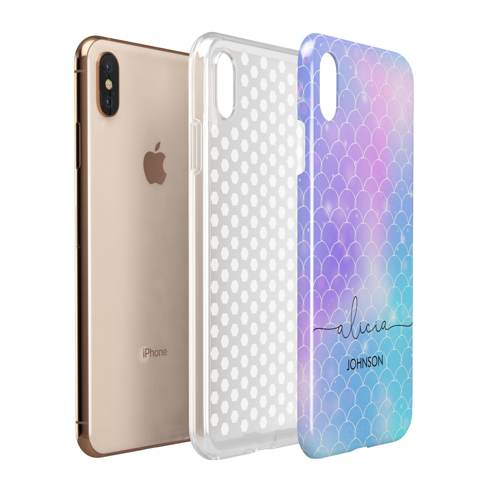 Personalised Mermaid Glitter with Names Apple iPhone Xs Max 3D Tough Case Expanded View
