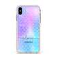 Personalised Mermaid Glitter with Names Apple iPhone Xs Max Impact Case Pink Edge on Silver Phone