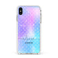 Personalised Mermaid Glitter with Names Apple iPhone Xs Max Impact Case White Edge on Silver Phone