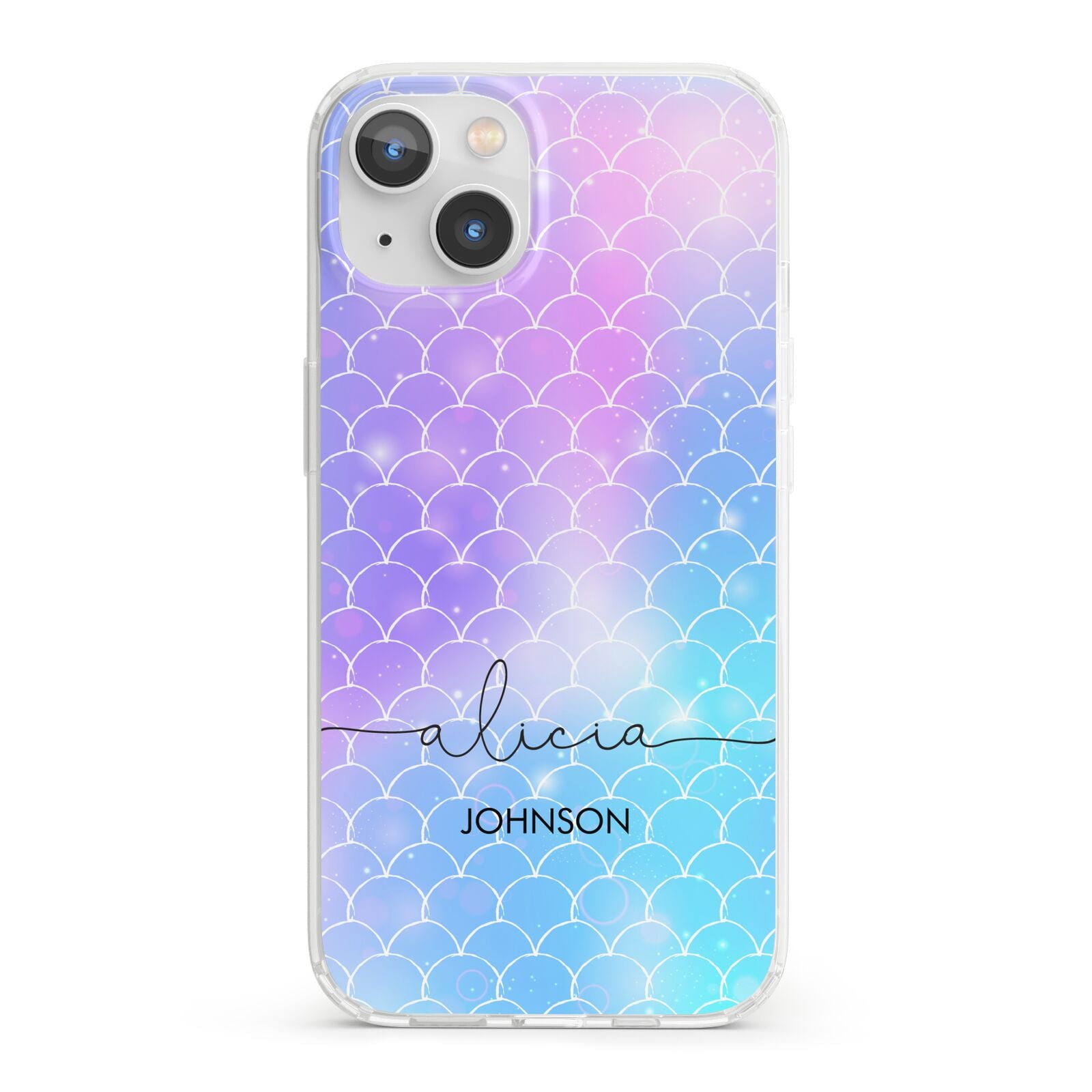 Personalised Mermaid Glitter with Names iPhone 13 Clear Bumper Case