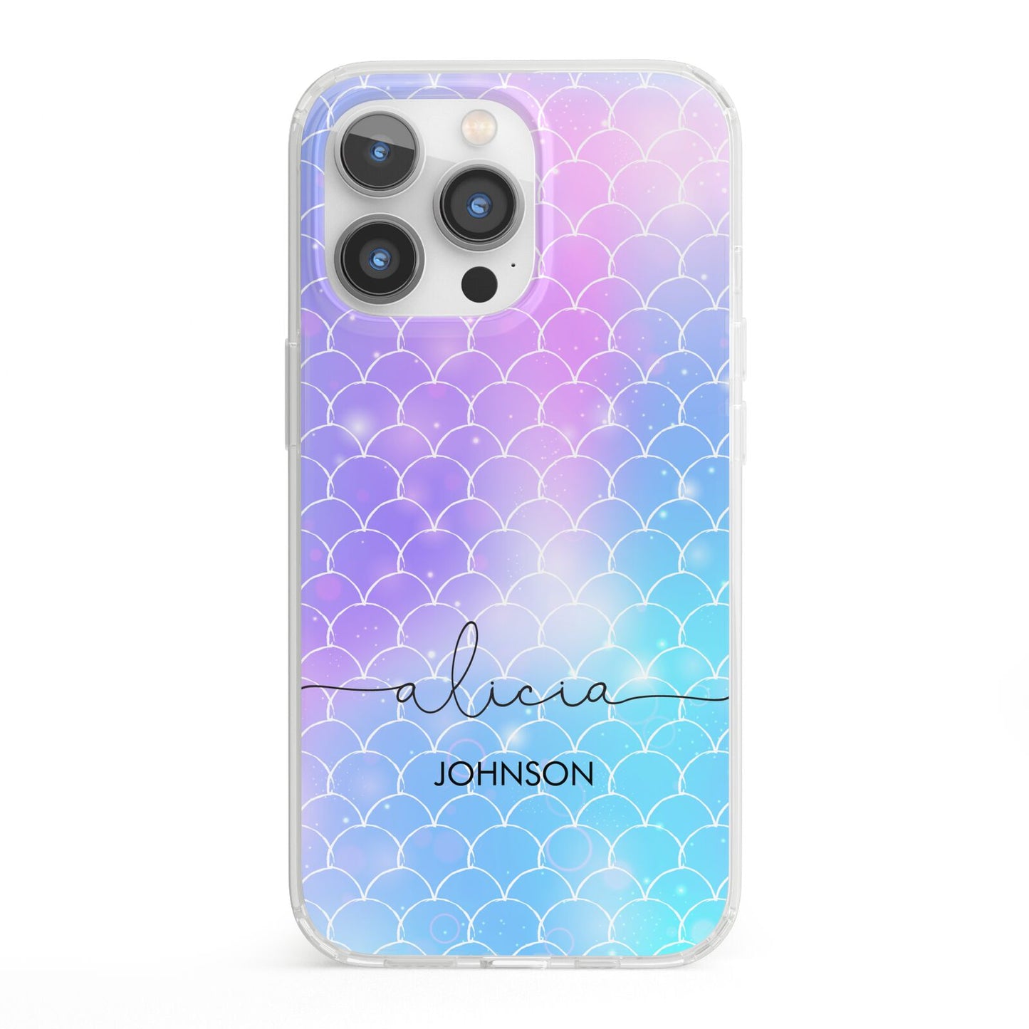 Personalised Mermaid Glitter with Names iPhone 13 Pro Clear Bumper Case