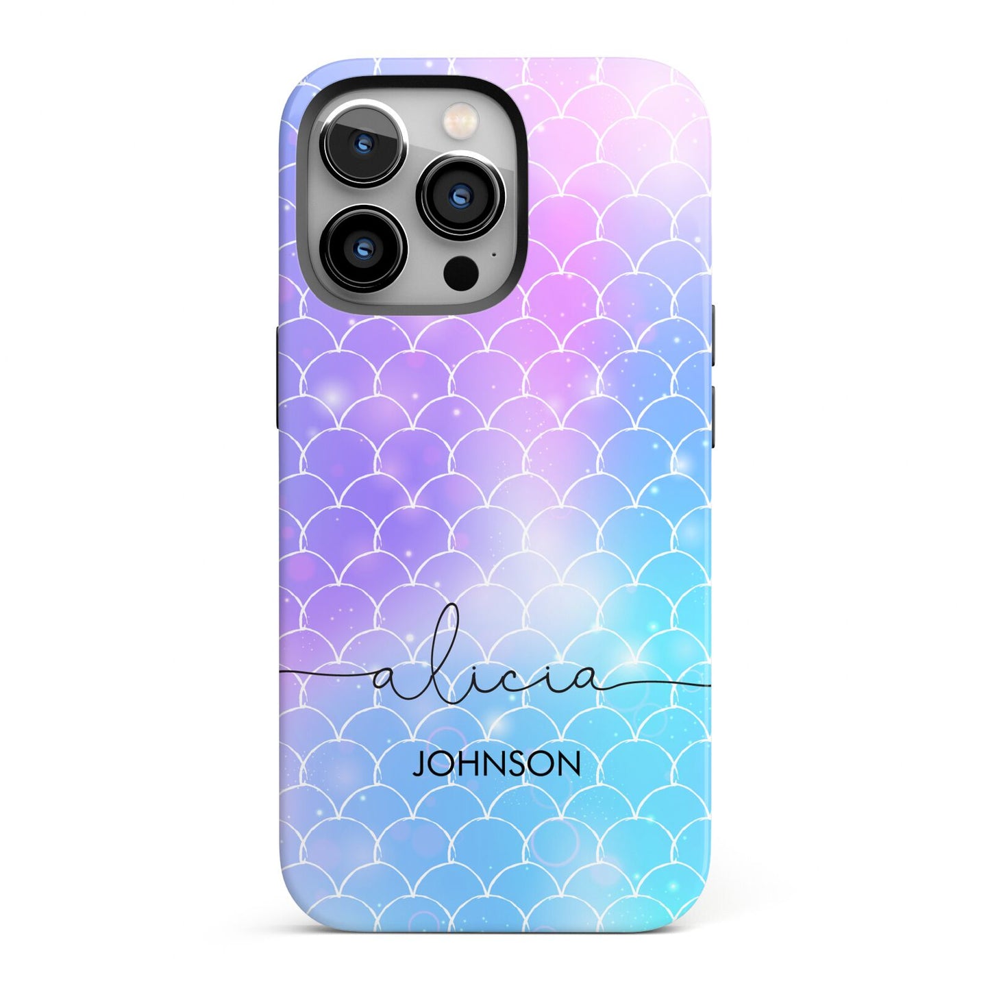 Personalised Mermaid Glitter with Names iPhone 13 Pro Full Wrap 3D Tough Case