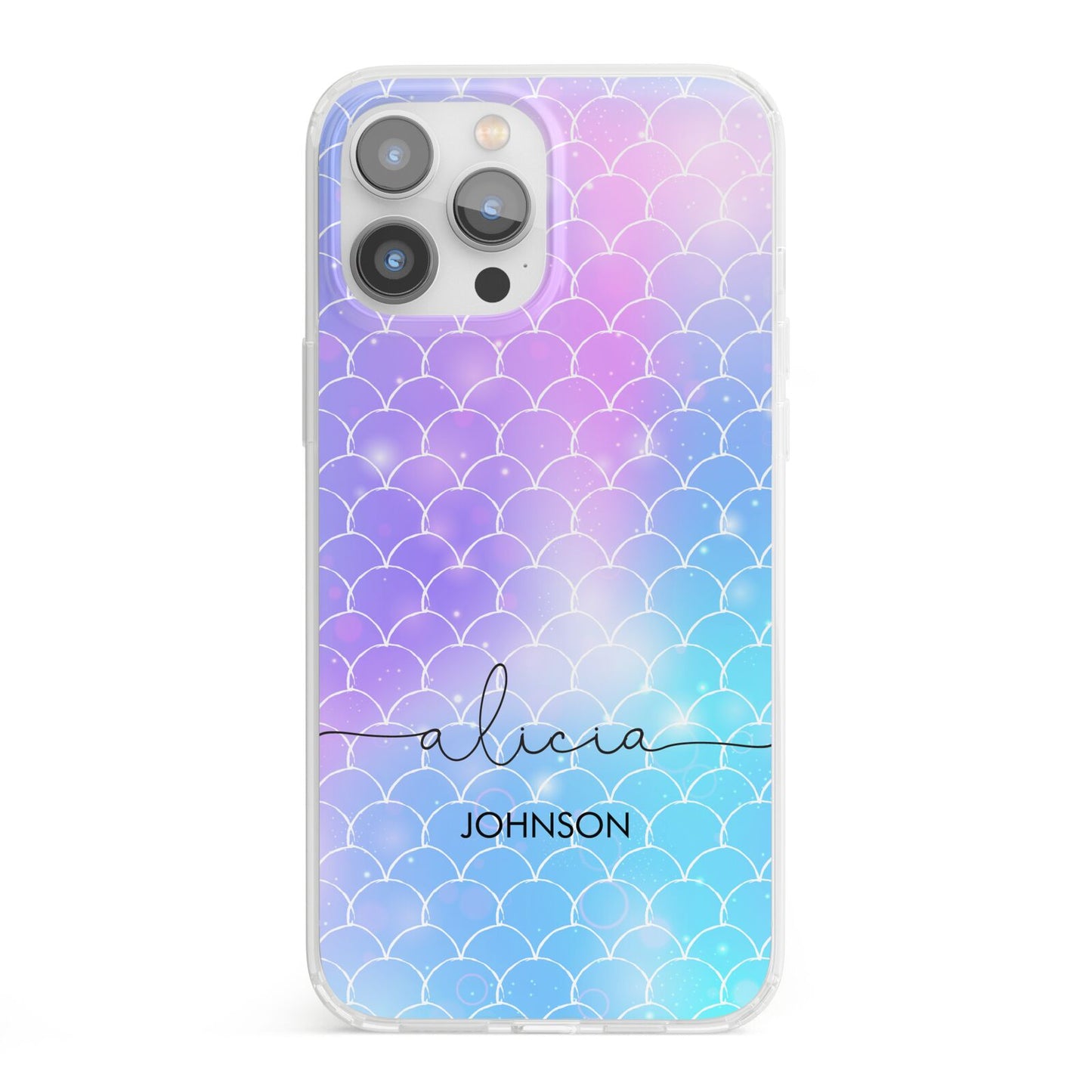 Personalised Mermaid Glitter with Names iPhone 13 Pro Max Clear Bumper Case