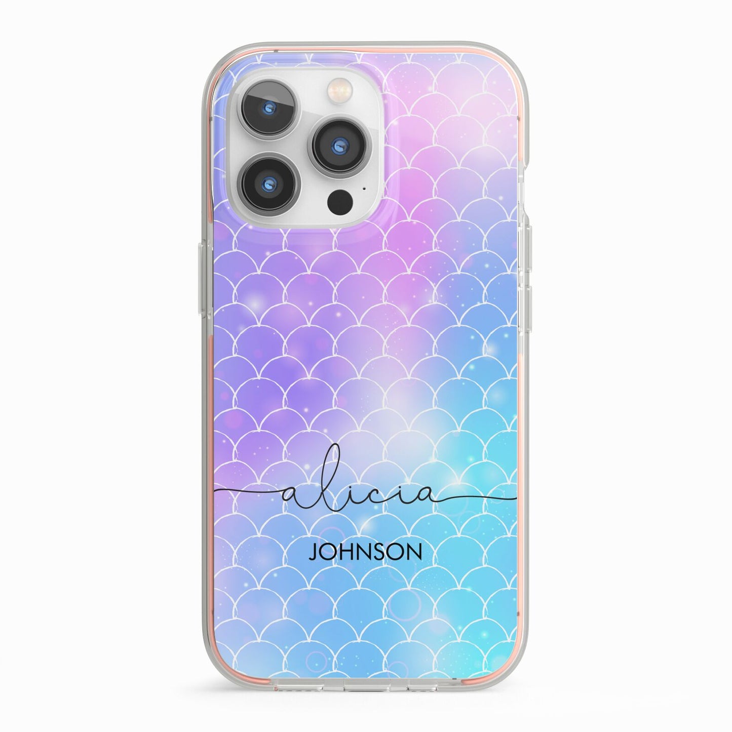 Personalised Mermaid Glitter with Names iPhone 13 Pro TPU Impact Case with Pink Edges