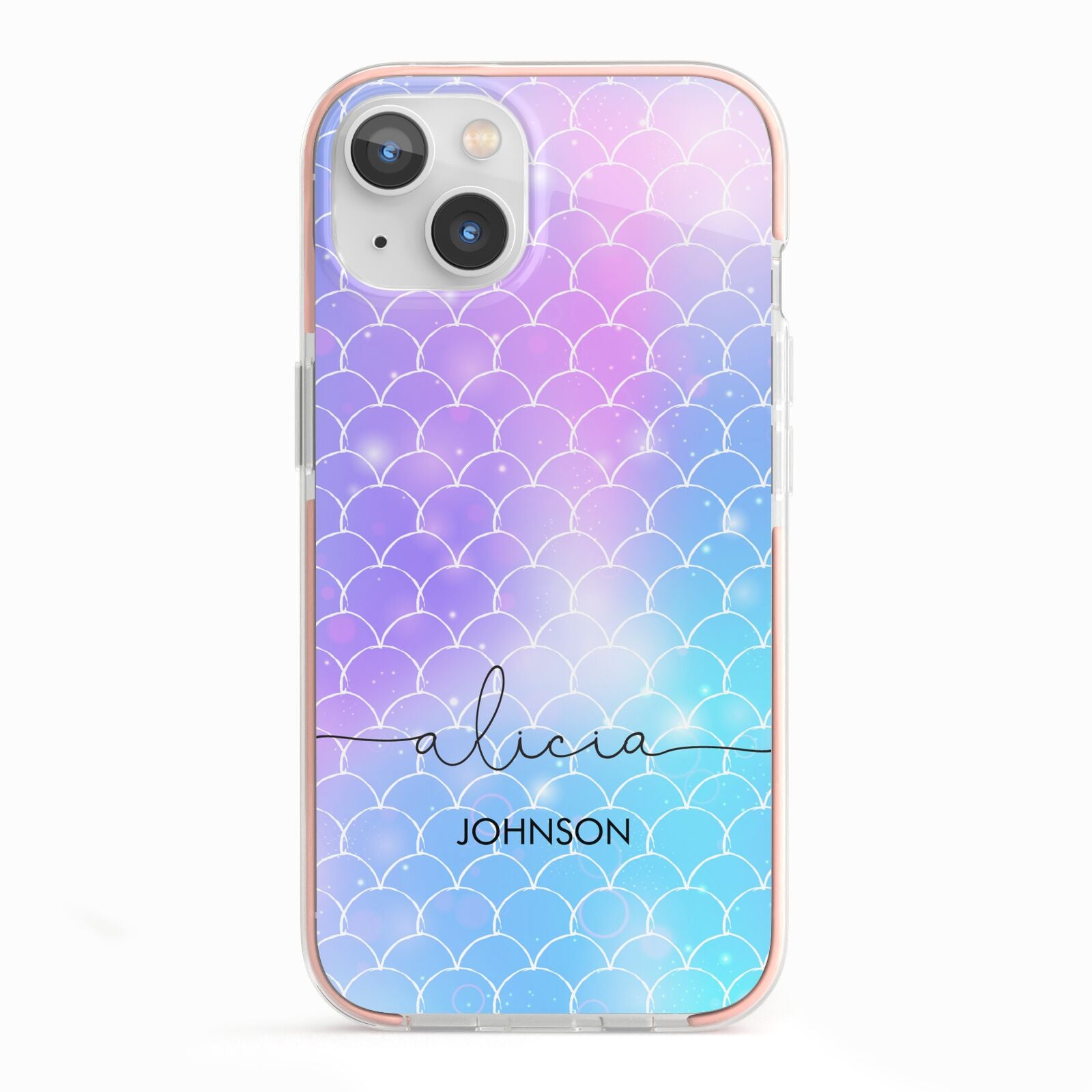Personalised Mermaid Glitter with Names iPhone 13 TPU Impact Case with Pink Edges