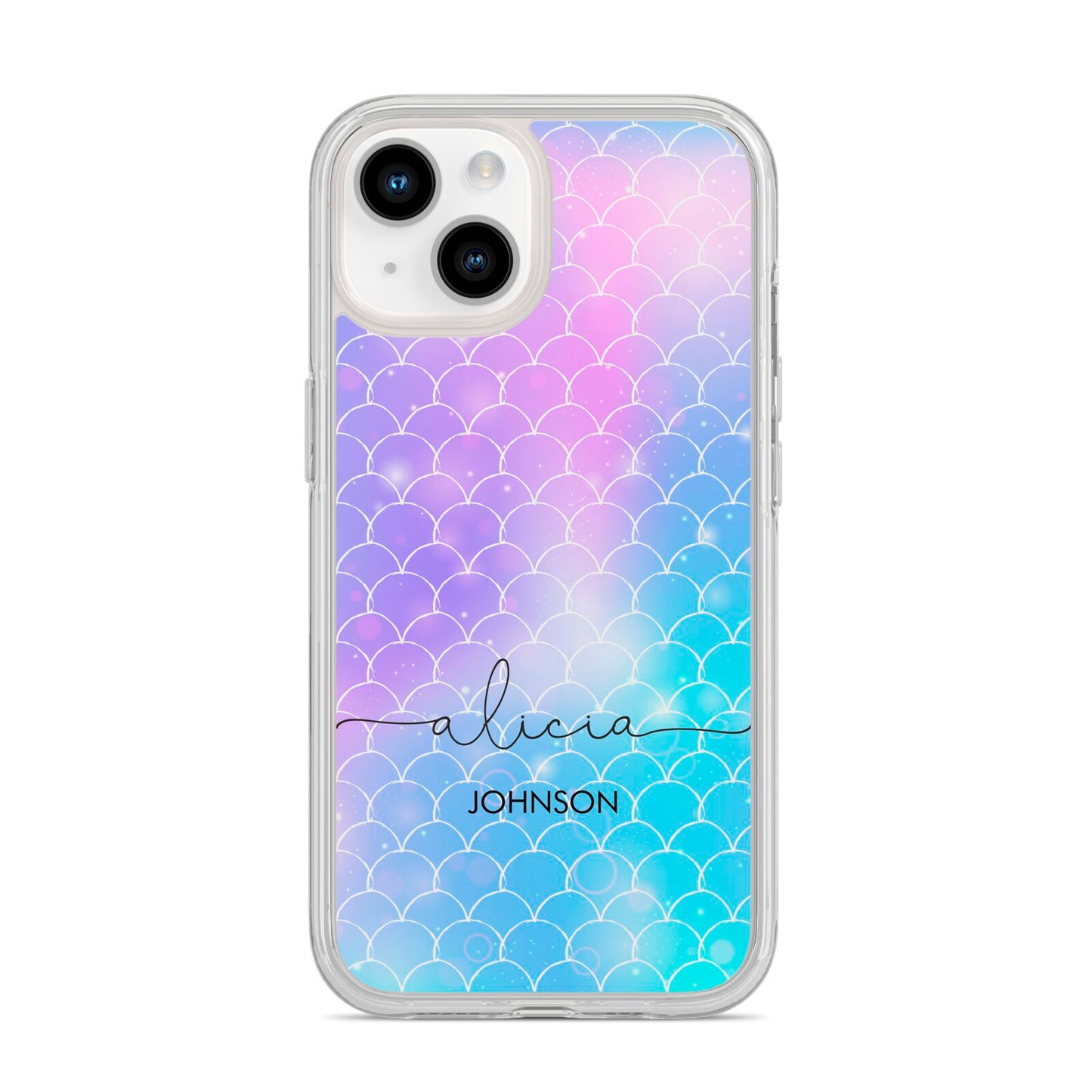Personalised Mermaid Glitter with Names iPhone 14 Clear Tough Case Starlight