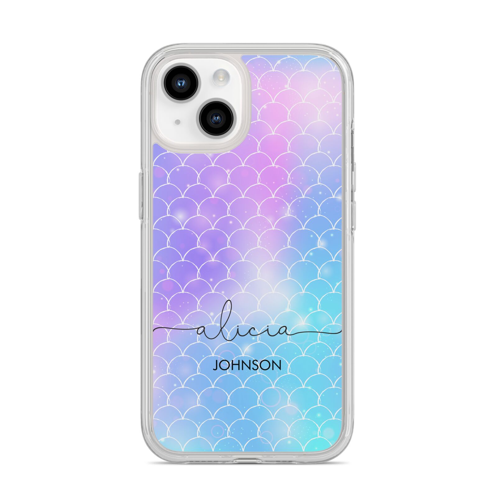 Personalised Mermaid Glitter with Names iPhone 14 Clear Tough Case Starlight