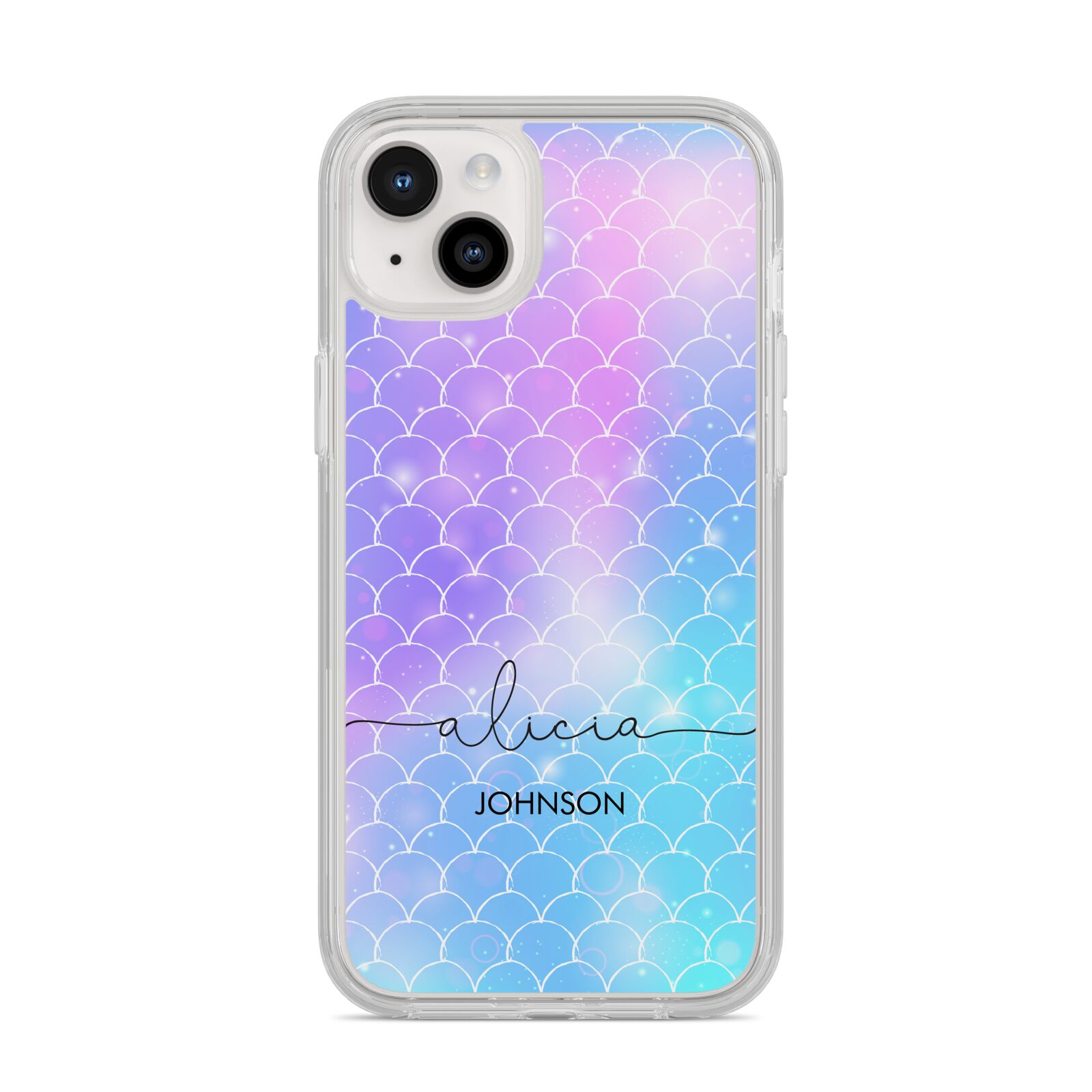 Personalised Mermaid Glitter with Names iPhone 14 Plus Clear Tough Case Starlight