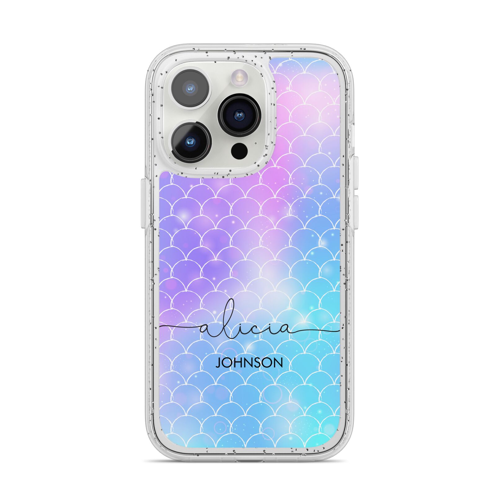 Personalised Mermaid Glitter with Names iPhone 14 Pro Glitter Tough Case Silver