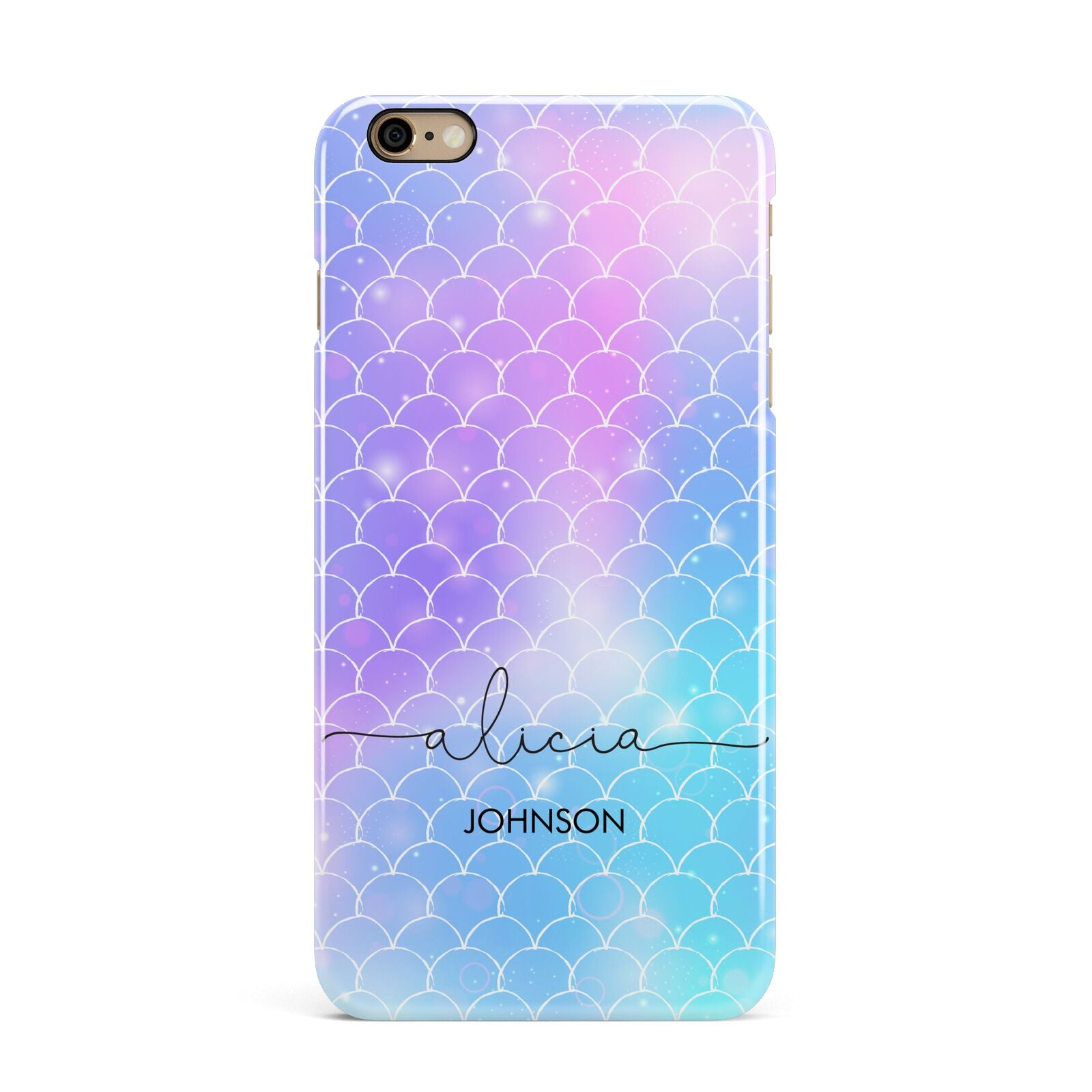 Personalised Mermaid Glitter with Names iPhone 6 Plus 3D Snap Case on Gold Phone