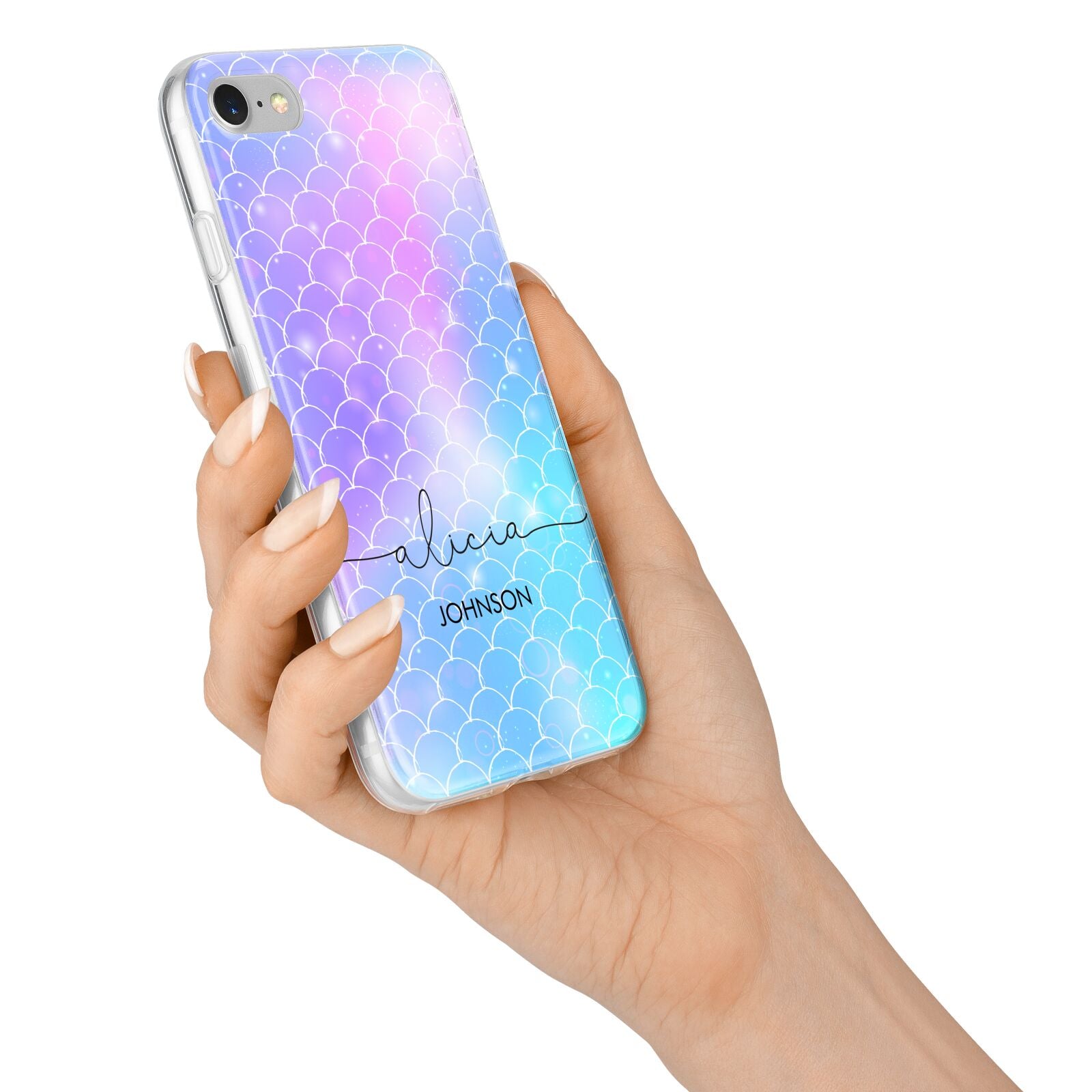 Personalised Mermaid Glitter with Names iPhone 7 Bumper Case on Silver iPhone Alternative Image