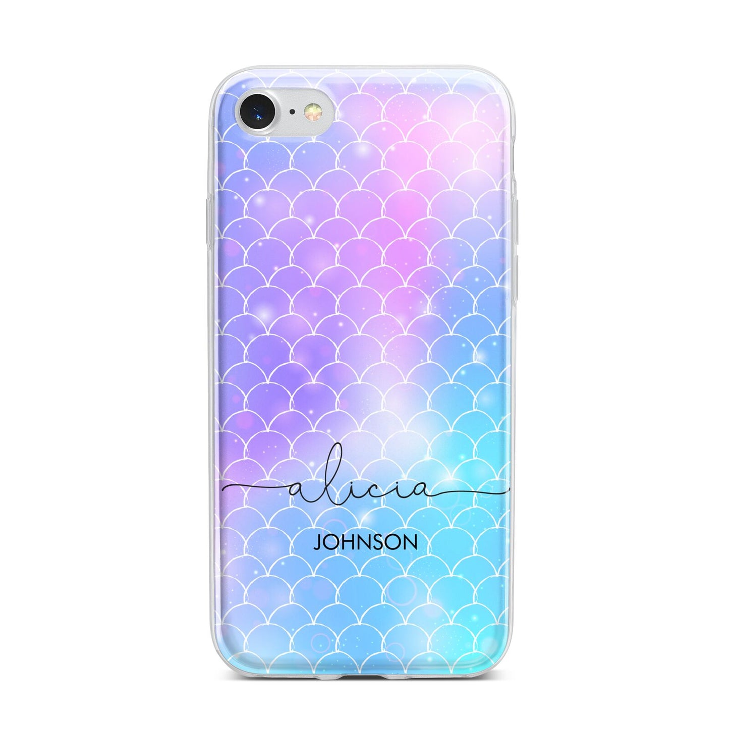 Personalised Mermaid Glitter with Names iPhone 7 Bumper Case on Silver iPhone