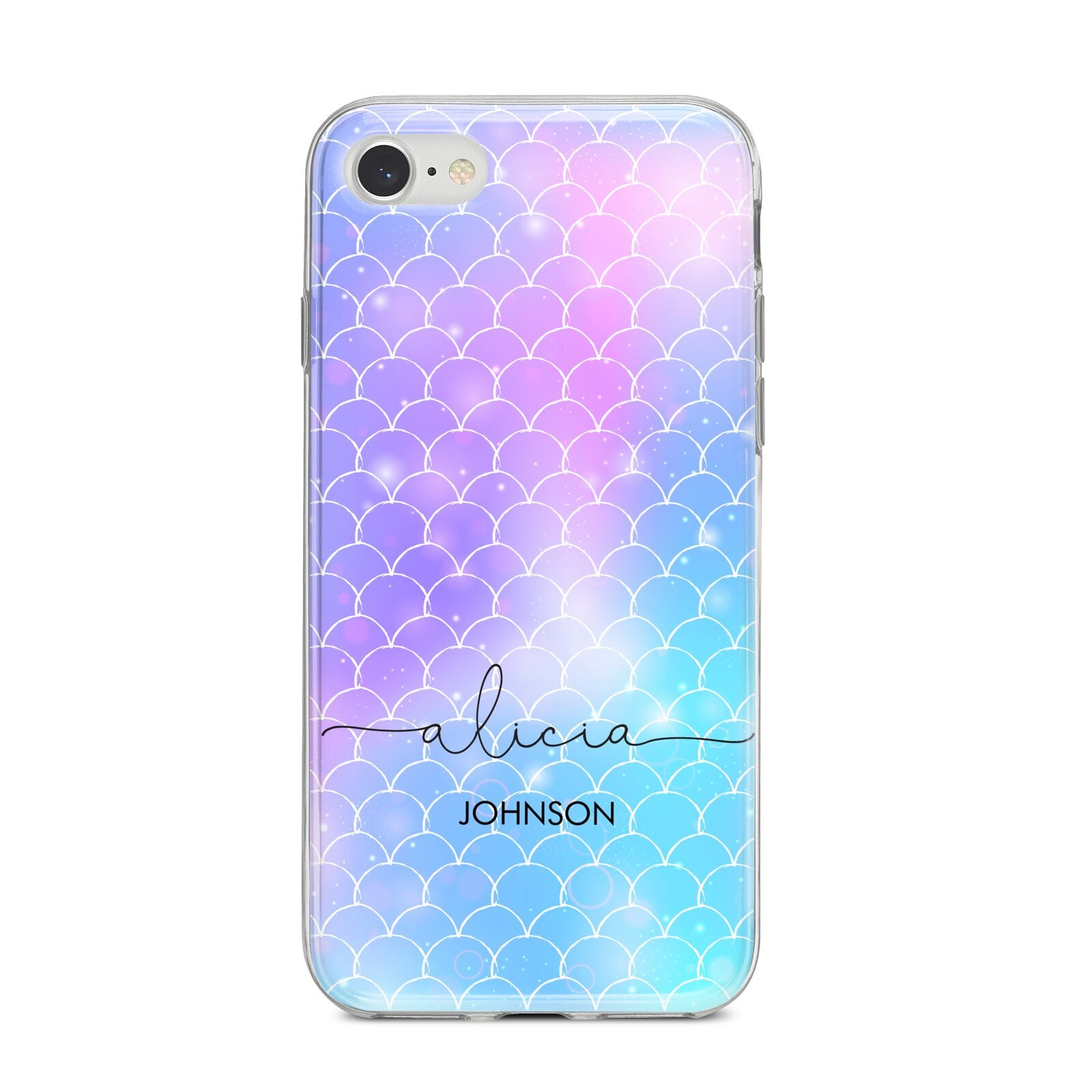 Personalised Mermaid Glitter with Names iPhone 8 Bumper Case on Silver iPhone