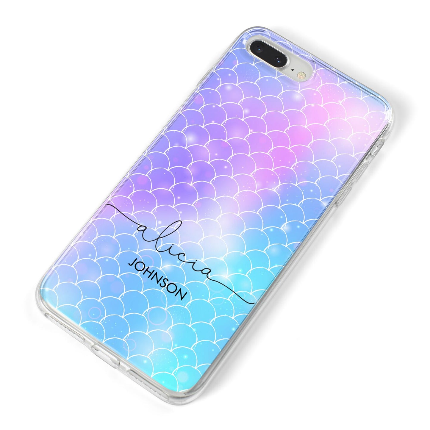 Personalised Mermaid Glitter with Names iPhone 8 Plus Bumper Case on Silver iPhone Alternative Image