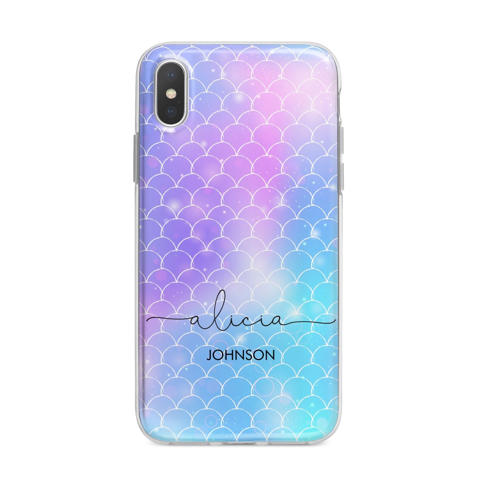 Personalised Mermaid Glitter with Names iPhone X Bumper Case on Silver iPhone Alternative Image 1