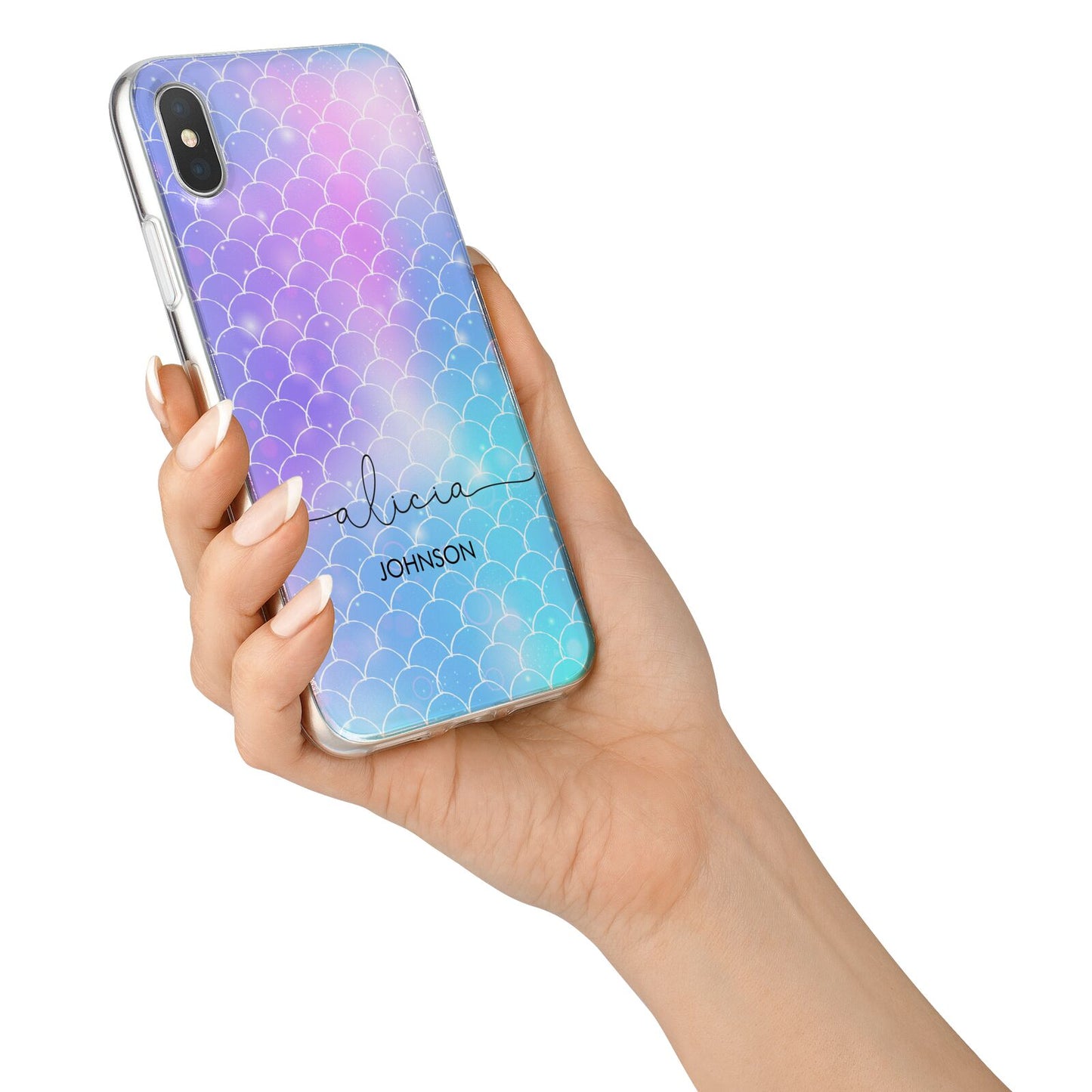Personalised Mermaid Glitter with Names iPhone X Bumper Case on Silver iPhone Alternative Image 2