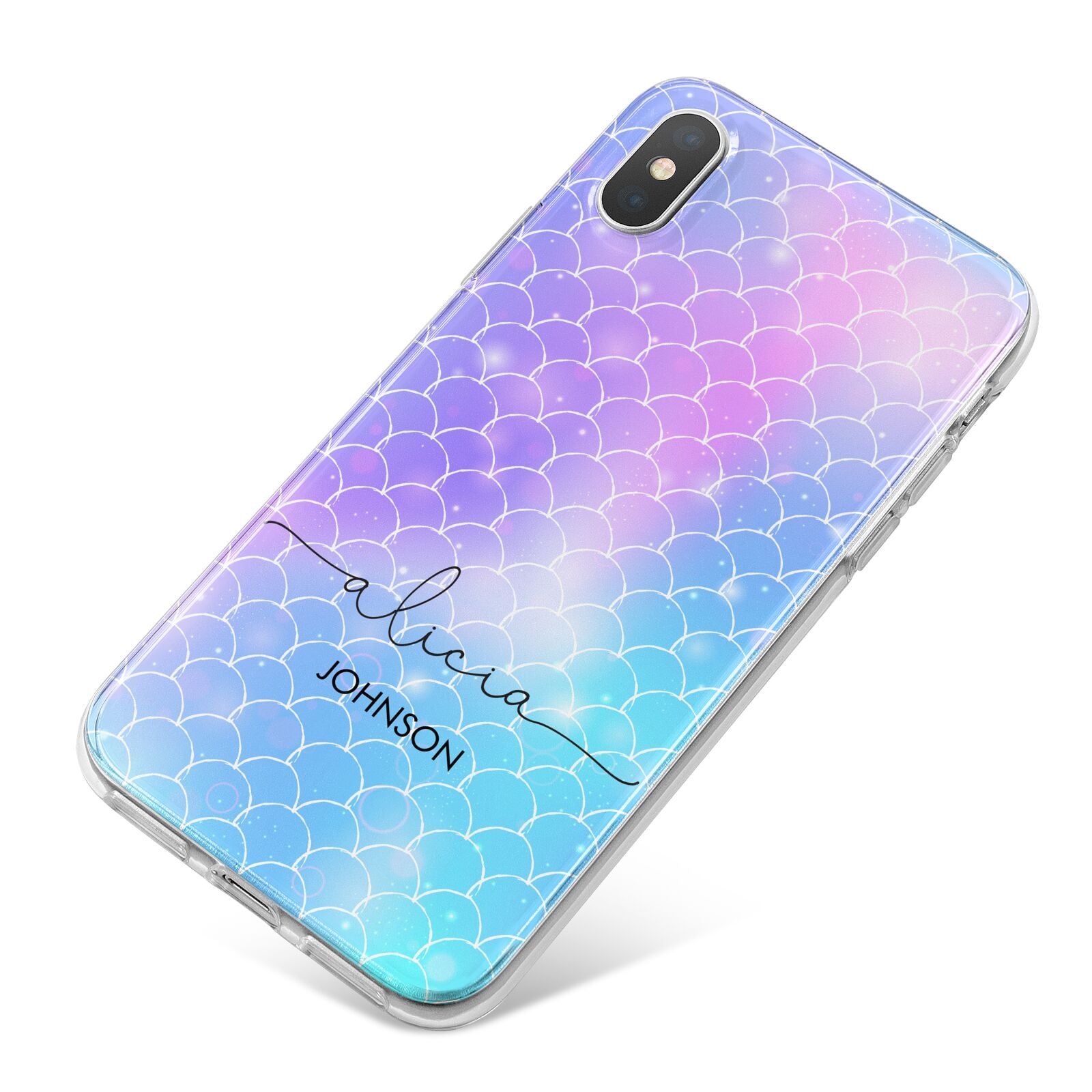 Personalised Mermaid Glitter with Names iPhone X Bumper Case on Silver iPhone