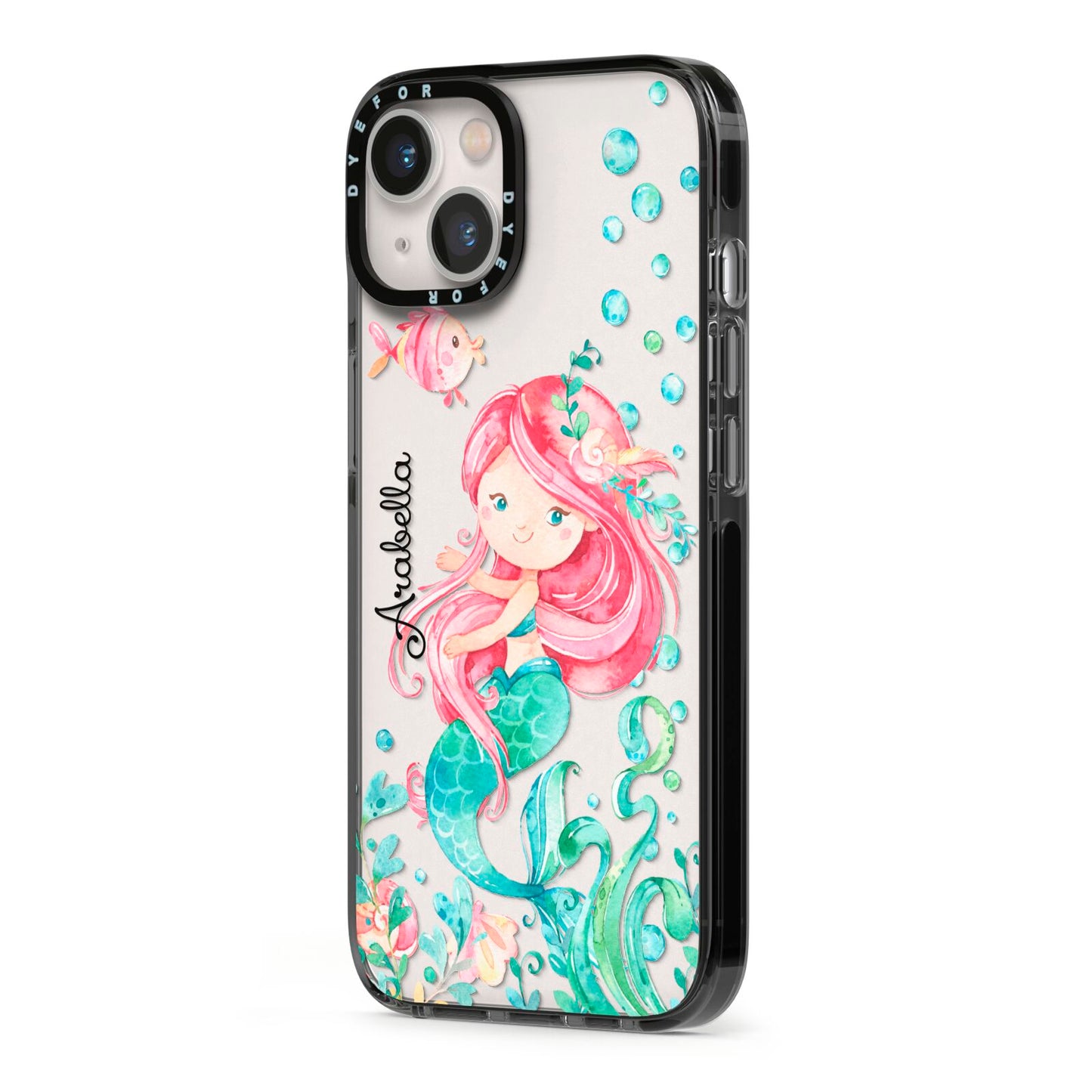 Personalised Mermaid iPhone 13 Black Impact Case Side Angle on Silver phone