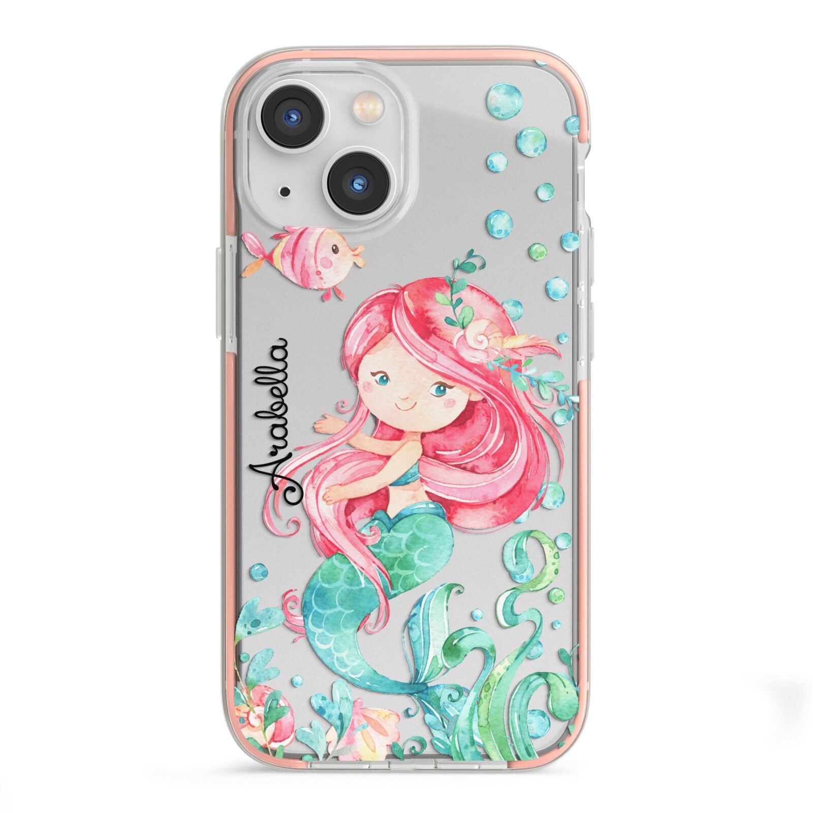 Personalised Mermaid iPhone 13 Mini TPU Impact Case with Pink Edges