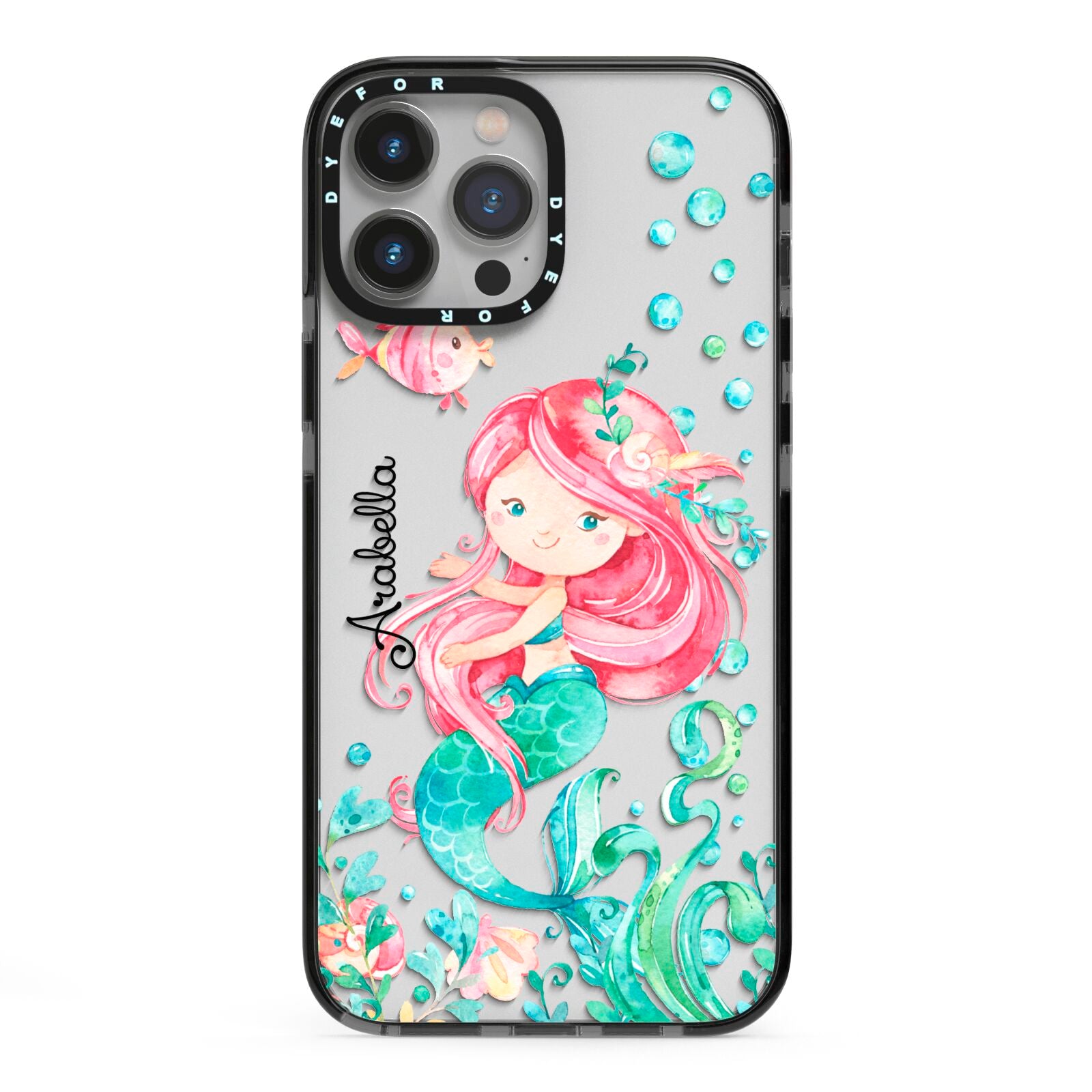 Personalised Mermaid iPhone 13 Pro Max Black Impact Case on Silver phone