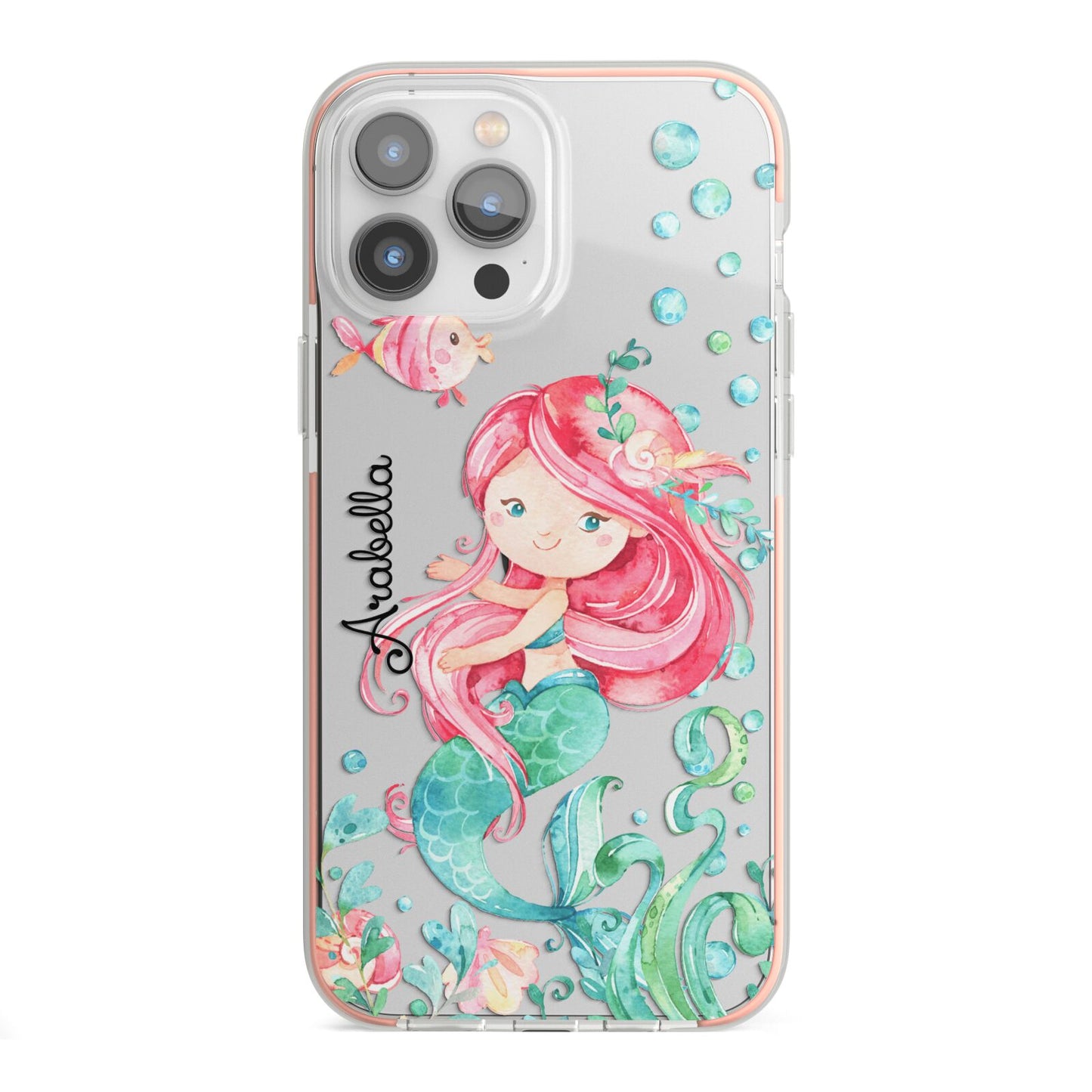Personalised Mermaid iPhone 13 Pro Max TPU Impact Case with Pink Edges