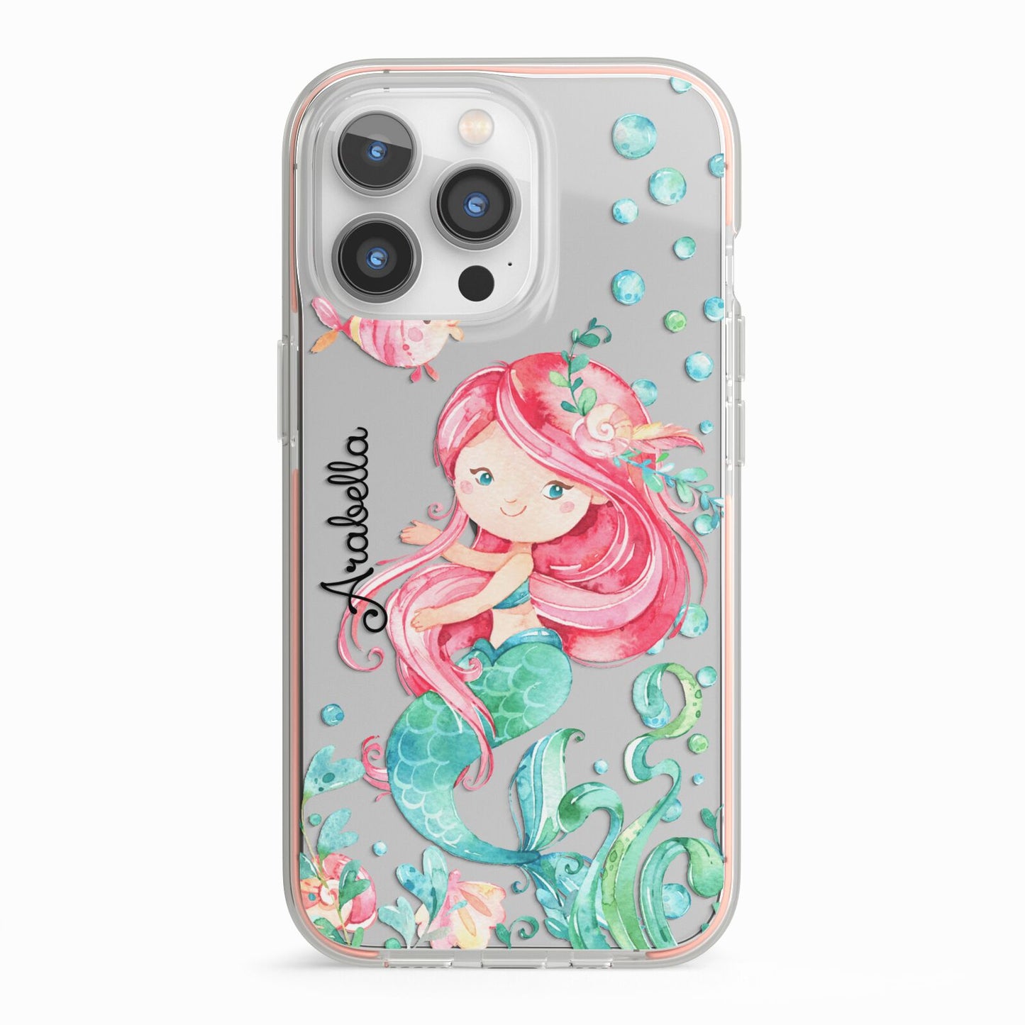 Personalised Mermaid iPhone 13 Pro TPU Impact Case with Pink Edges