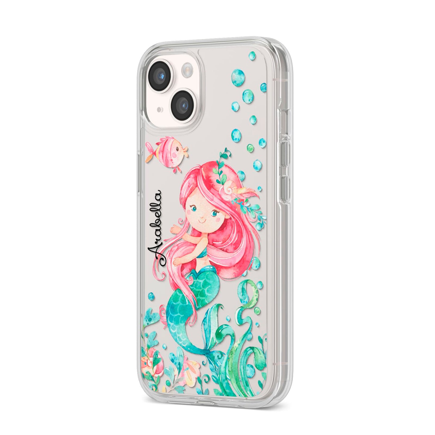 Personalised Mermaid iPhone 14 Clear Tough Case Starlight Angled Image