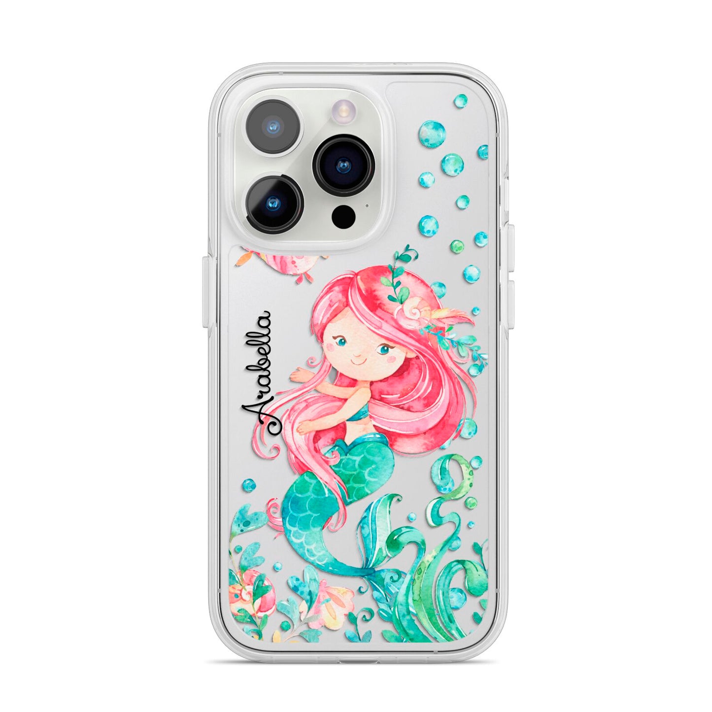 Personalised Mermaid iPhone 14 Pro Clear Tough Case Silver