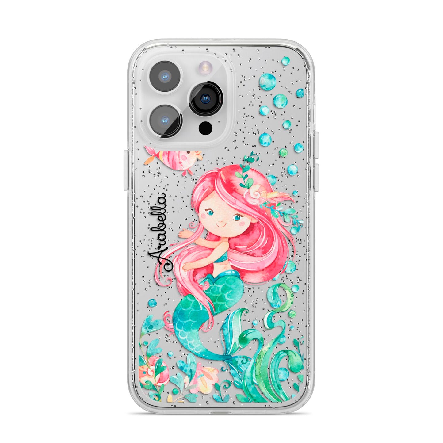 Personalised Mermaid iPhone 14 Pro Max Glitter Tough Case Silver