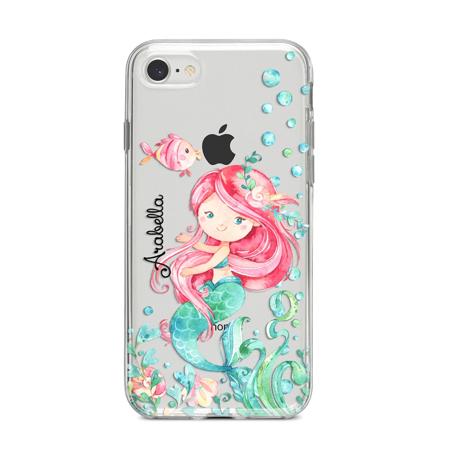 Personalised Mermaid iPhone 8 Bumper Case on Silver iPhone