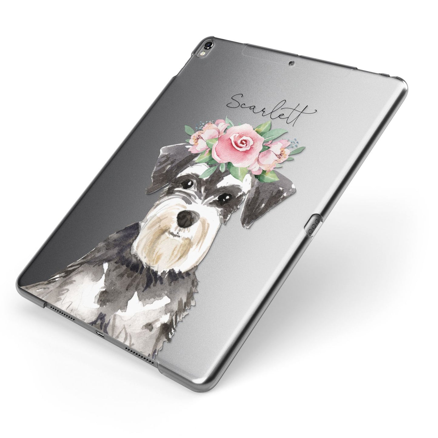 Personalised Miniature Schnauzer Apple iPad Case on Grey iPad Side View