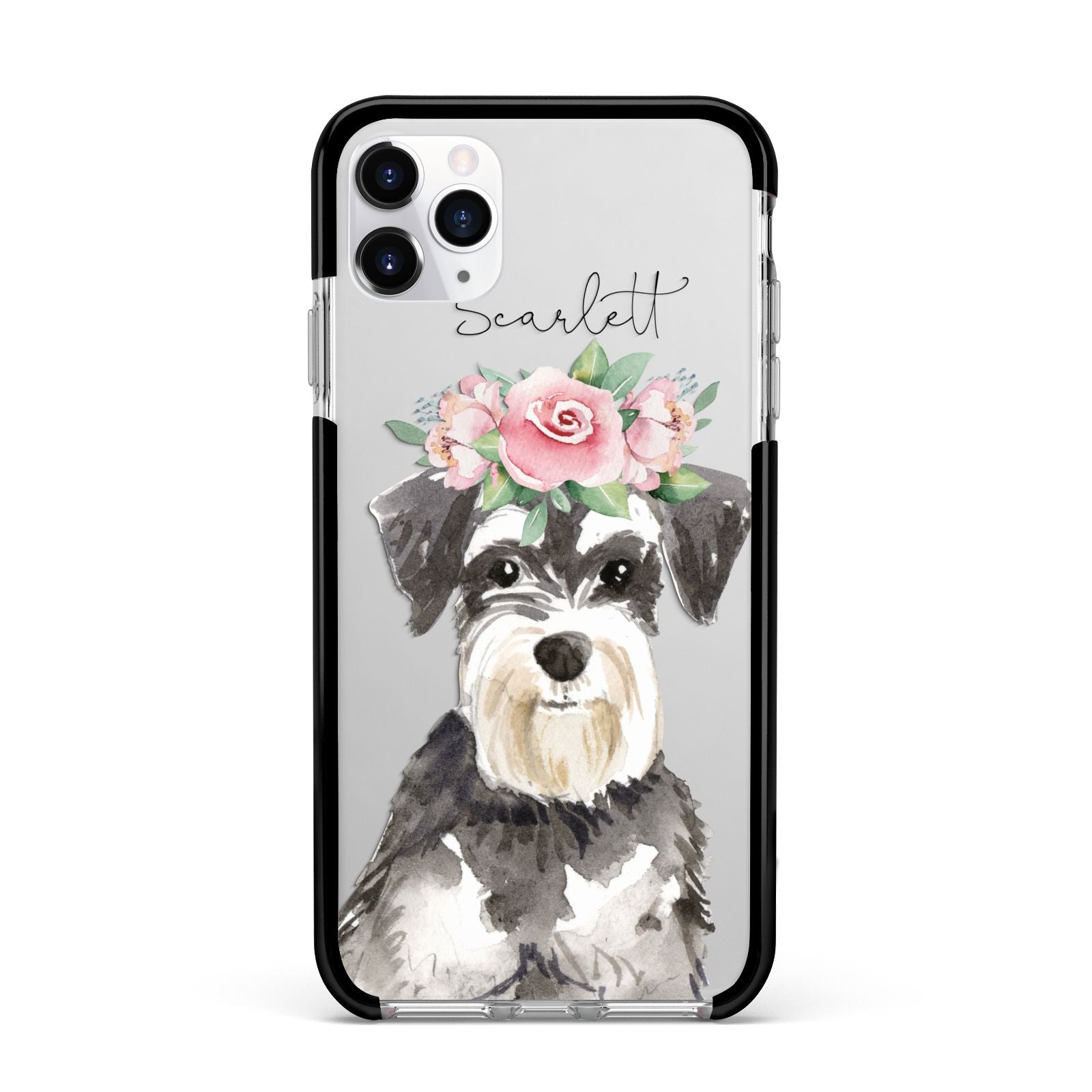 Personalised Miniature Schnauzer Apple iPhone 11 Pro Max in Silver with Black Impact Case