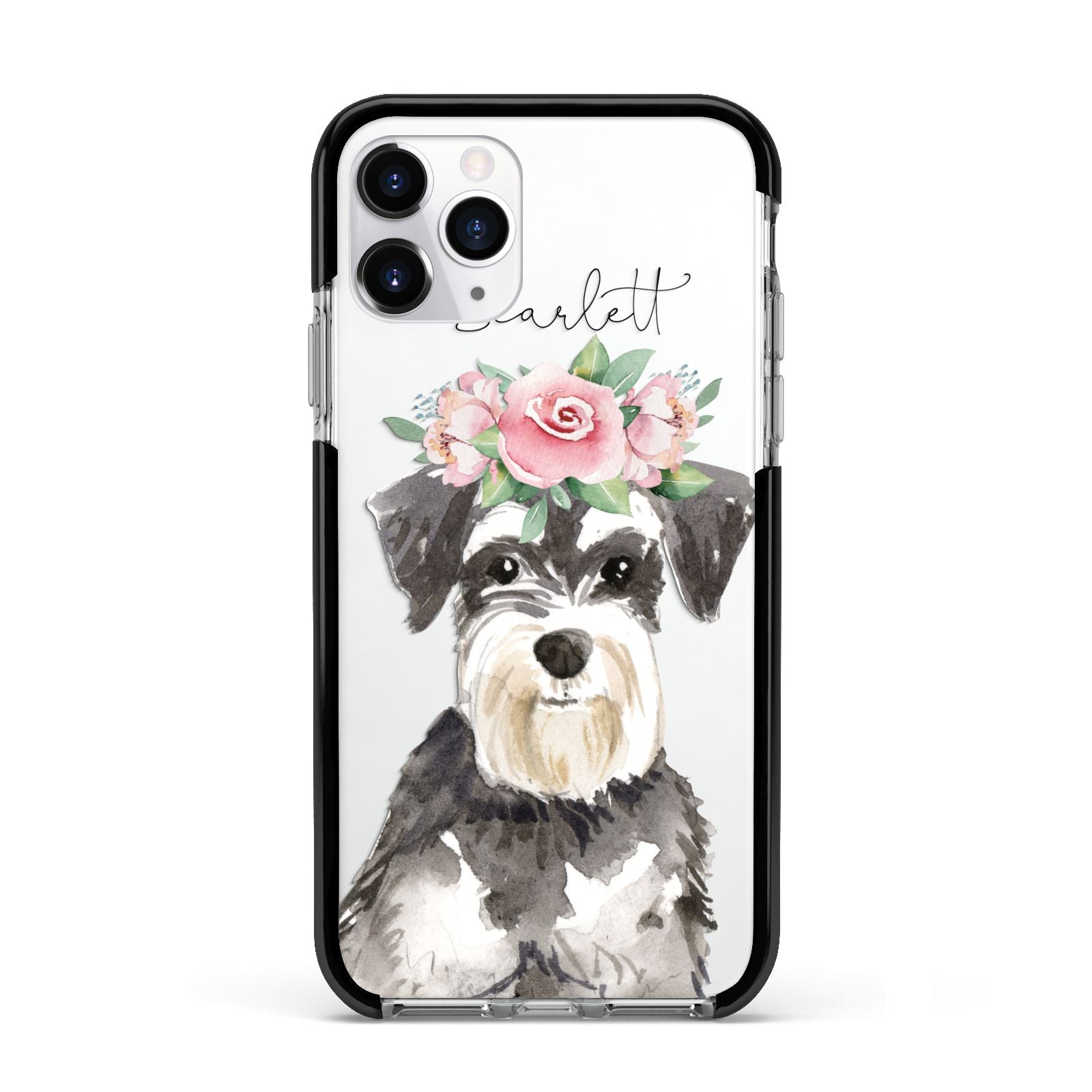Personalised Miniature Schnauzer Apple iPhone 11 Pro in Silver with Black Impact Case