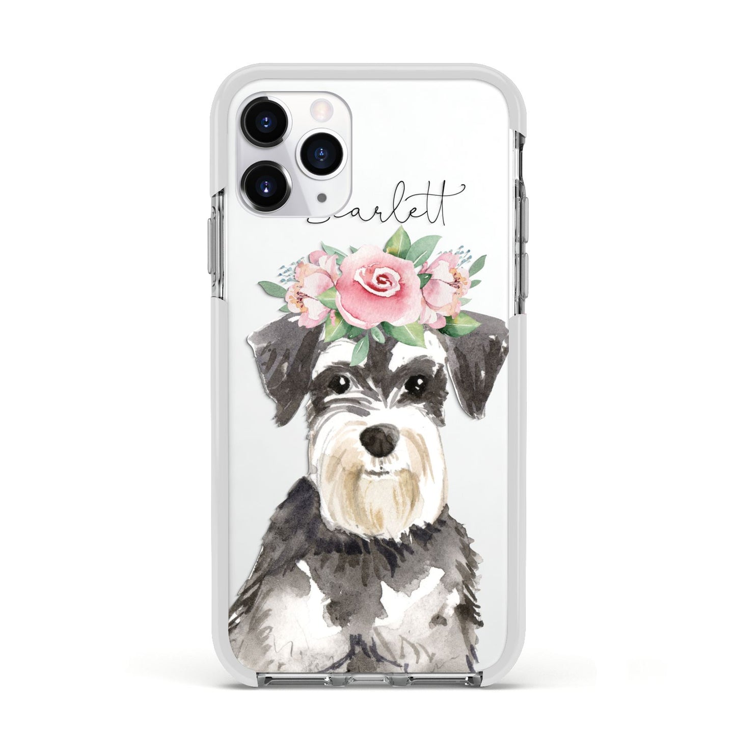 Personalised Miniature Schnauzer Apple iPhone 11 Pro in Silver with White Impact Case