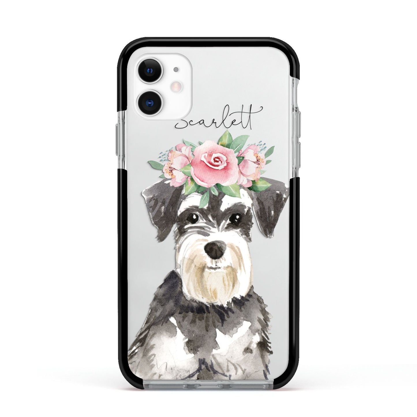 Personalised Miniature Schnauzer Apple iPhone 11 in White with Black Impact Case