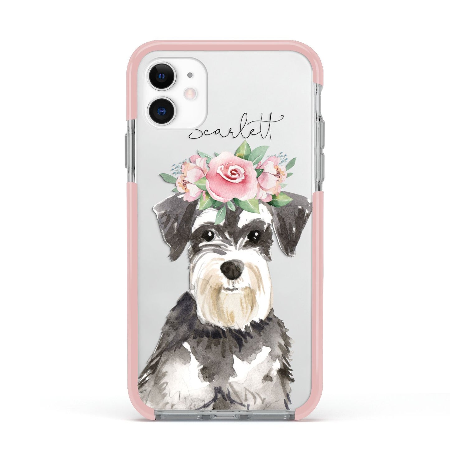Personalised Miniature Schnauzer Apple iPhone 11 in White with Pink Impact Case