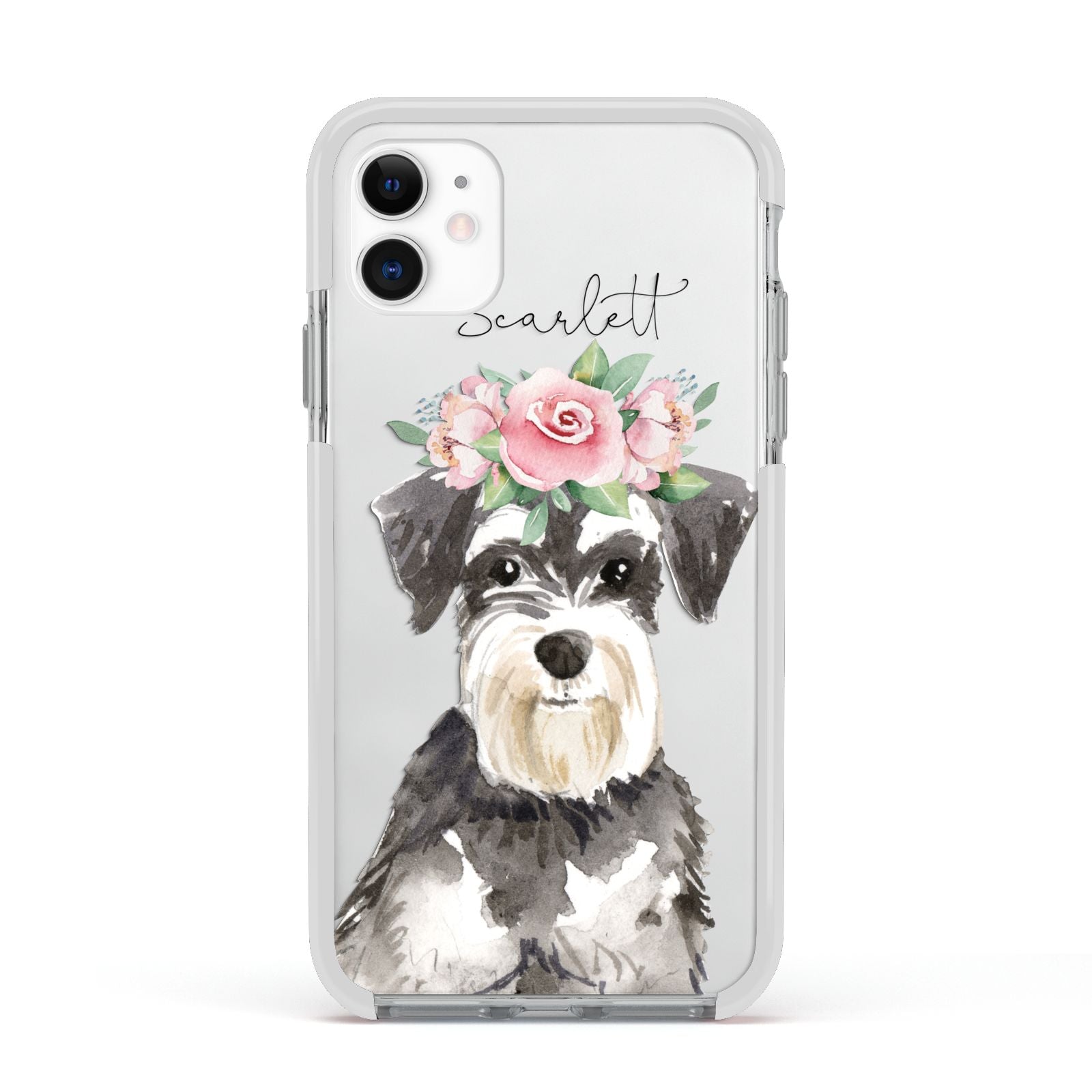 Personalised Miniature Schnauzer Apple iPhone 11 in White with White Impact Case