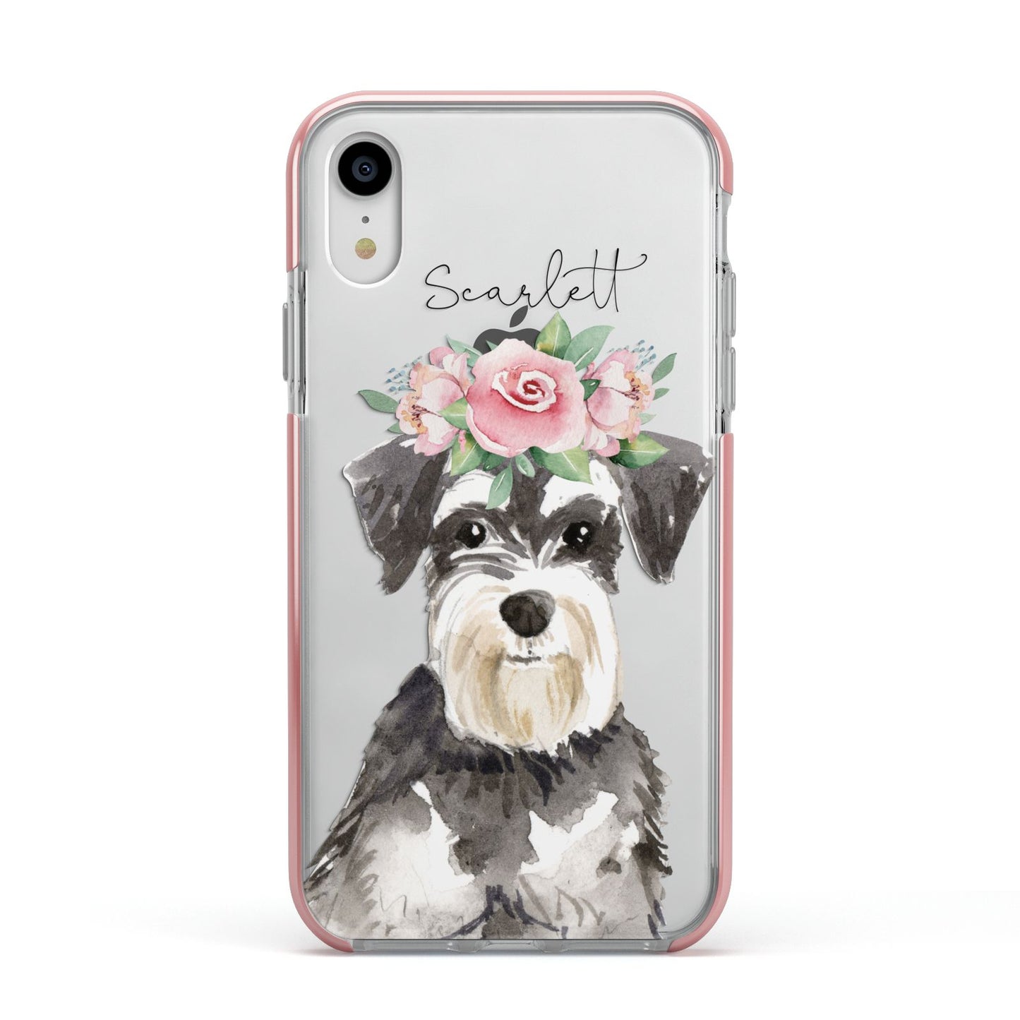 Personalised Miniature Schnauzer Apple iPhone XR Impact Case Pink Edge on Silver Phone