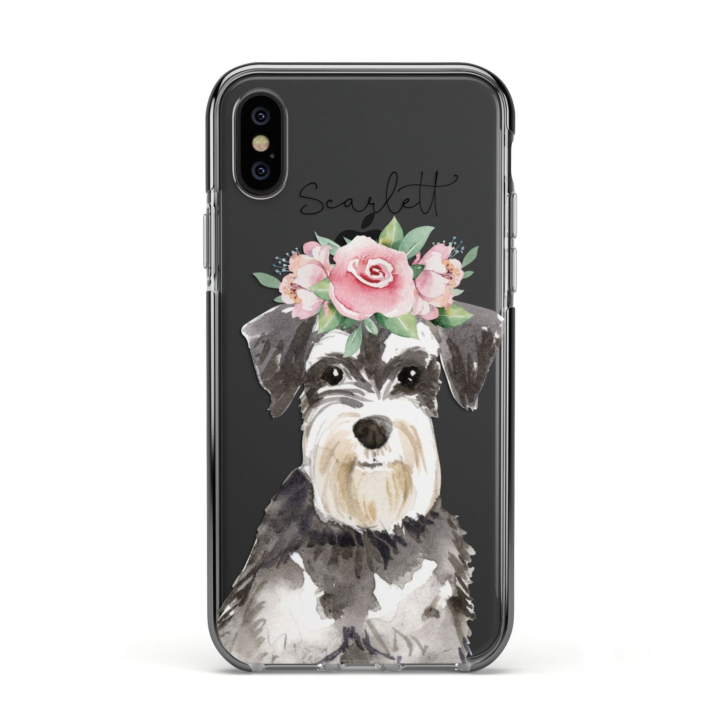Personalised Miniature Schnauzer Apple iPhone Xs Impact Case Black Edge on Black Phone