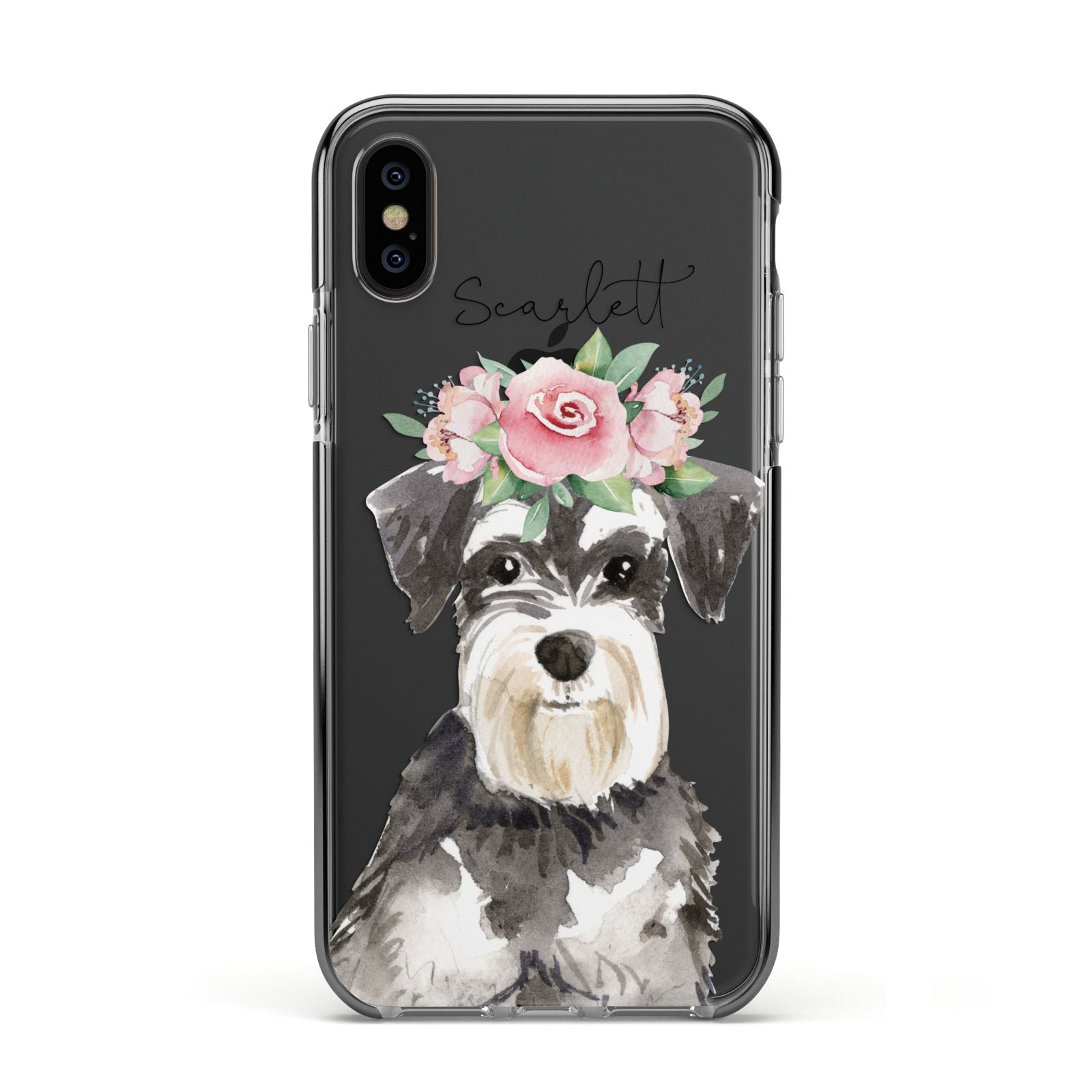 Personalised Miniature Schnauzer Apple iPhone Xs Impact Case Black Edge on Black Phone