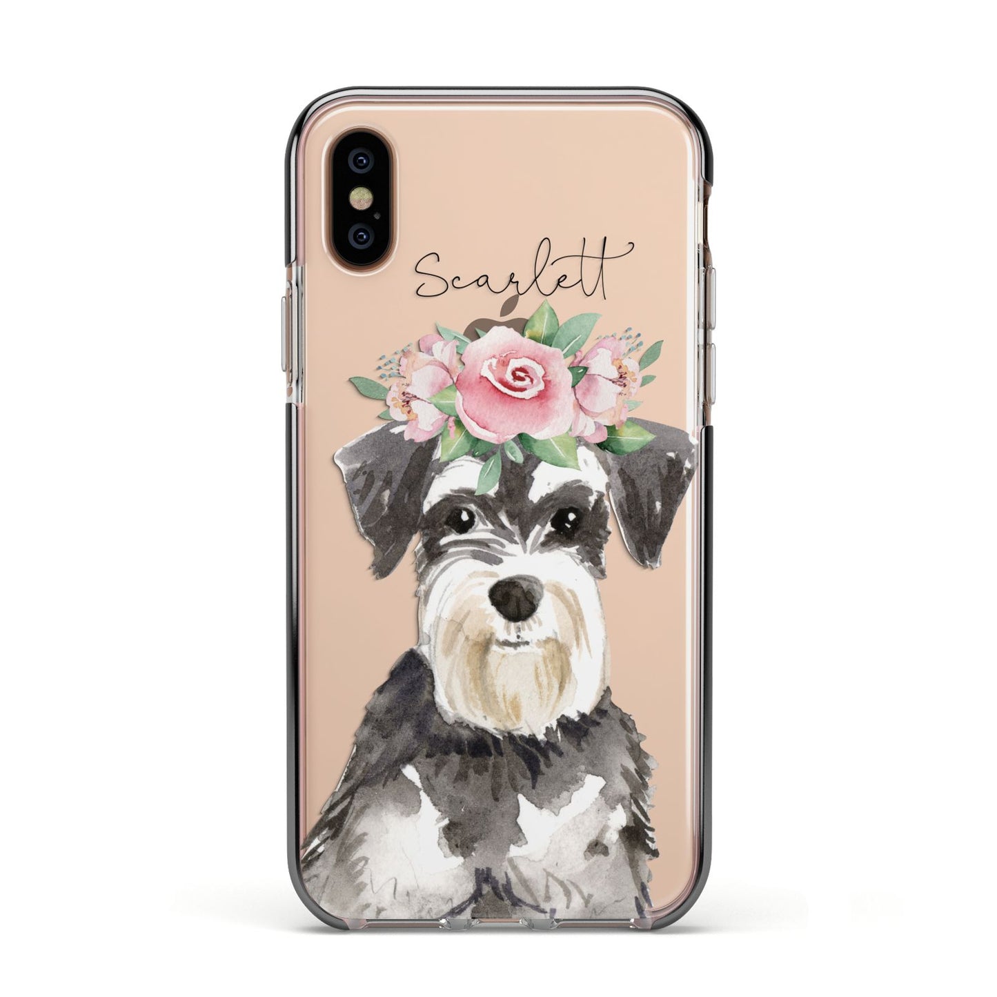 Personalised Miniature Schnauzer Apple iPhone Xs Impact Case Black Edge on Gold Phone