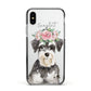 Personalised Miniature Schnauzer Apple iPhone Xs Impact Case Black Edge on Silver Phone