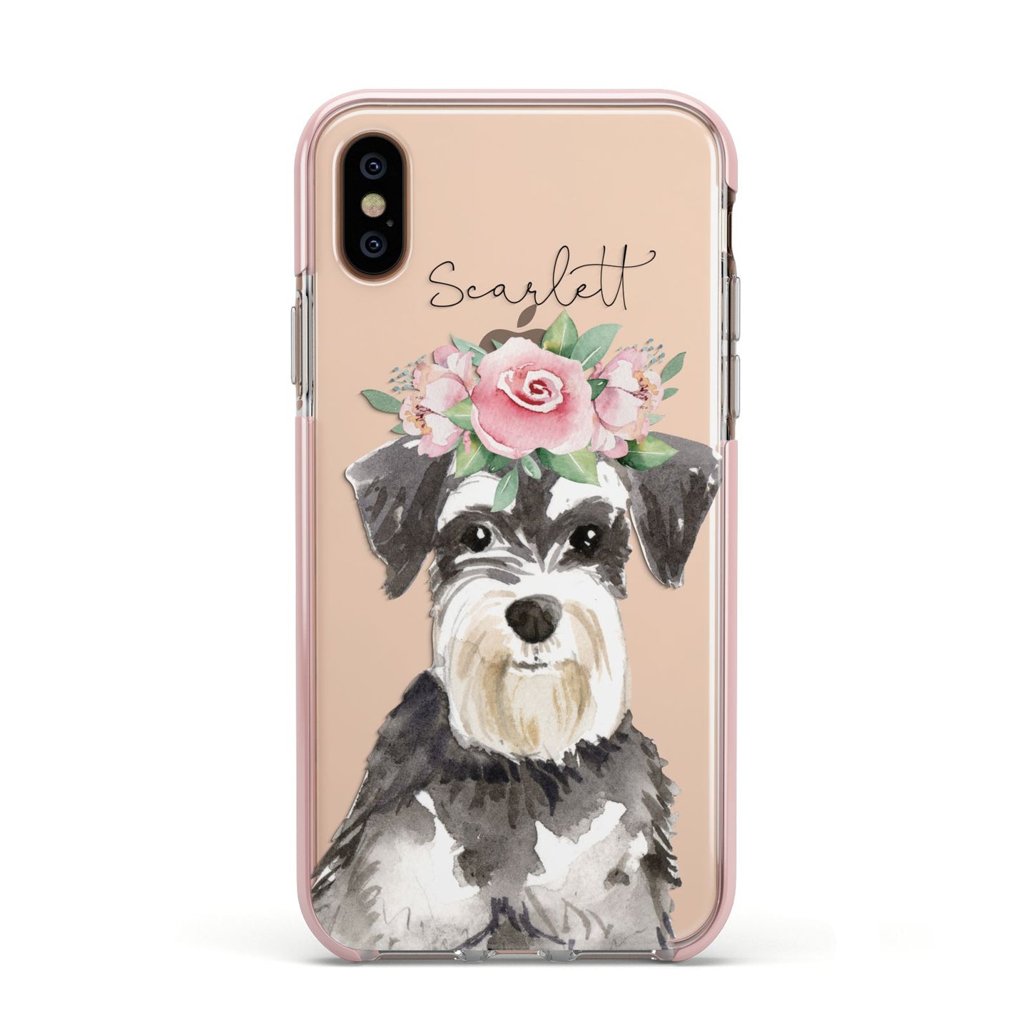 Personalised Miniature Schnauzer Apple iPhone Xs Impact Case Pink Edge on Gold Phone