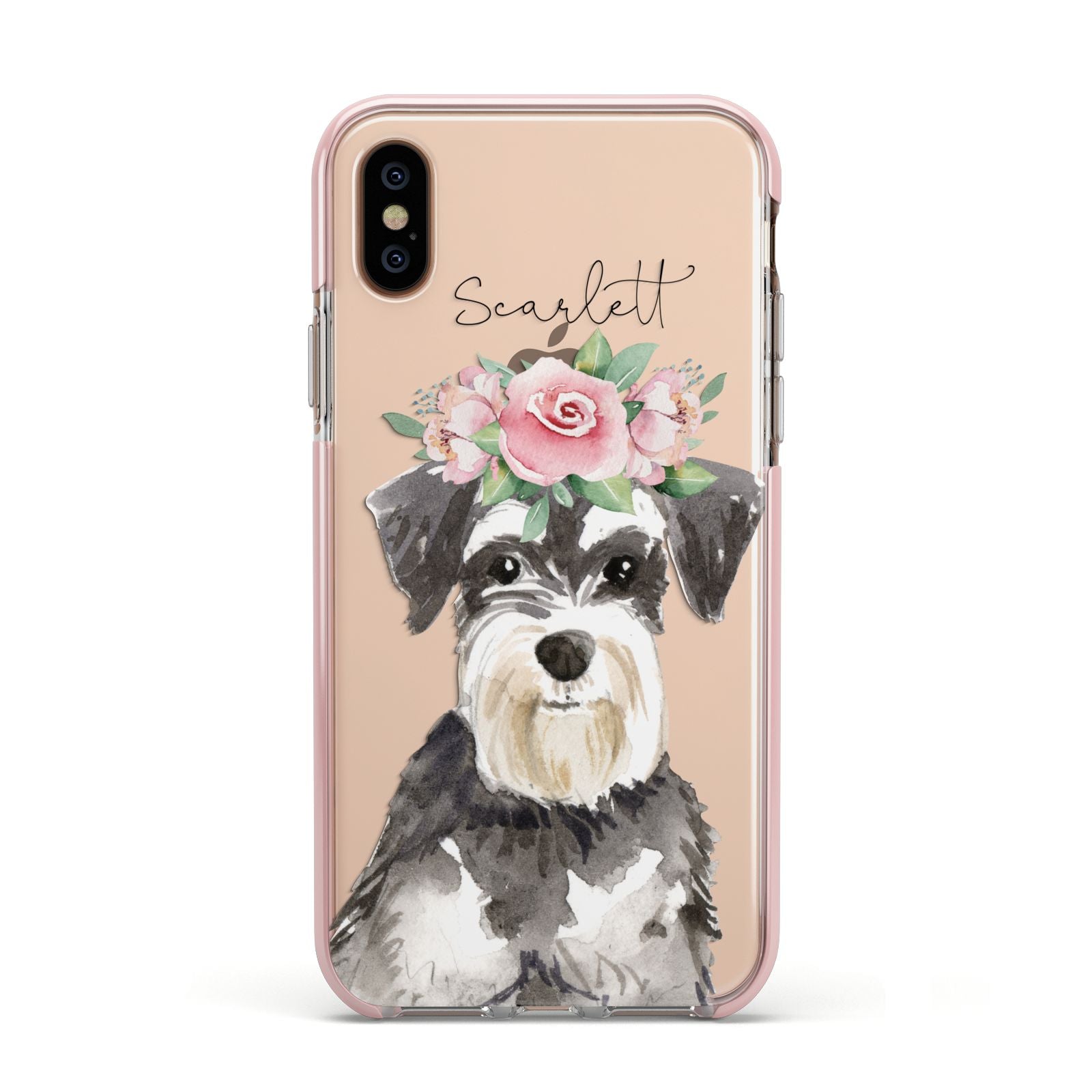 Personalised Miniature Schnauzer Apple iPhone Xs Impact Case Pink Edge on Gold Phone