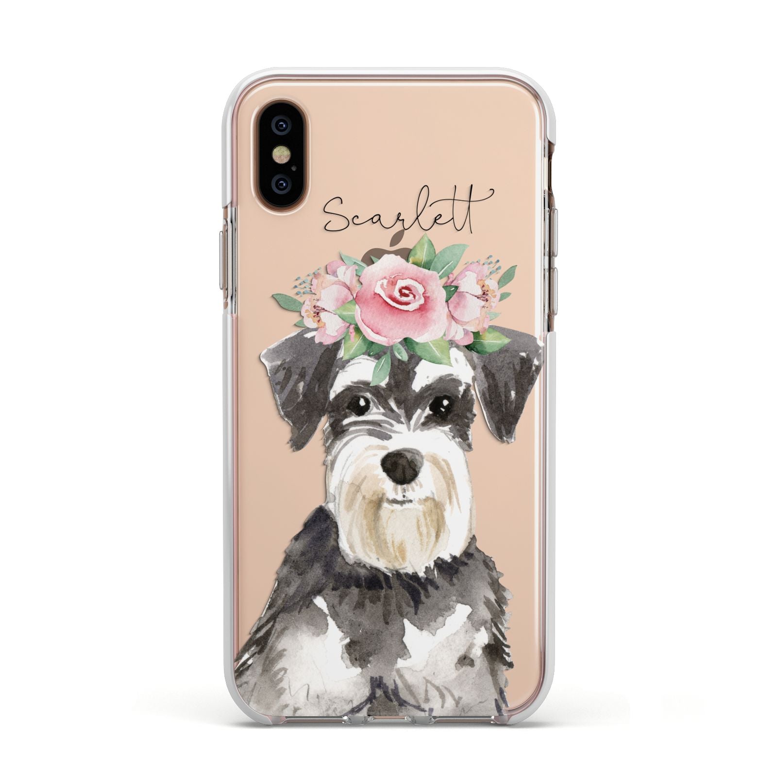 Personalised Miniature Schnauzer Apple iPhone Xs Impact Case White Edge on Gold Phone