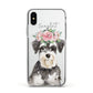 Personalised Miniature Schnauzer Apple iPhone Xs Impact Case White Edge on Silver Phone