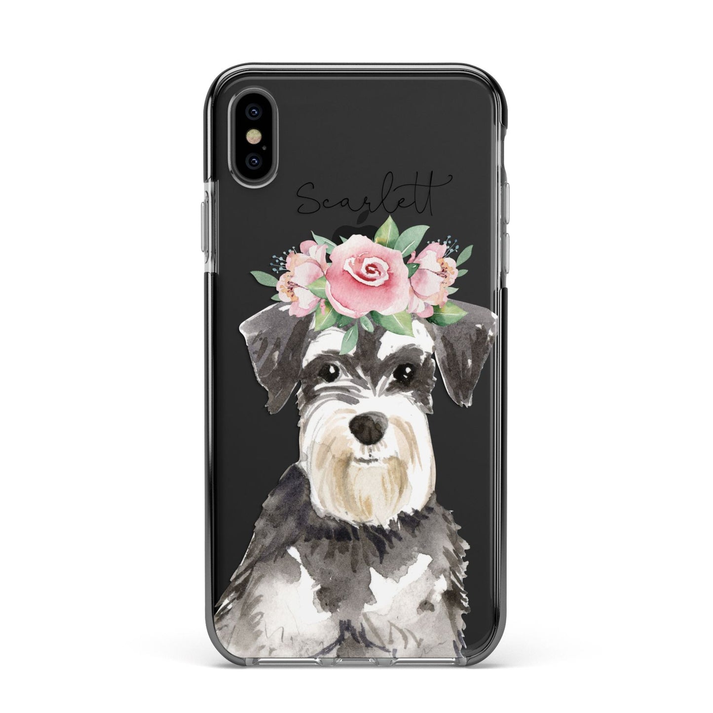 Personalised Miniature Schnauzer Apple iPhone Xs Max Impact Case Black Edge on Black Phone