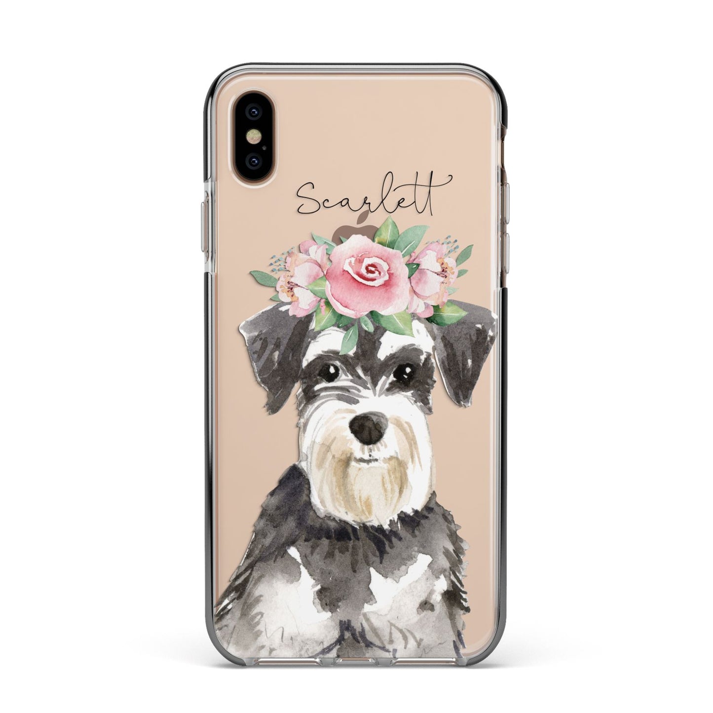 Personalised Miniature Schnauzer Apple iPhone Xs Max Impact Case Black Edge on Gold Phone